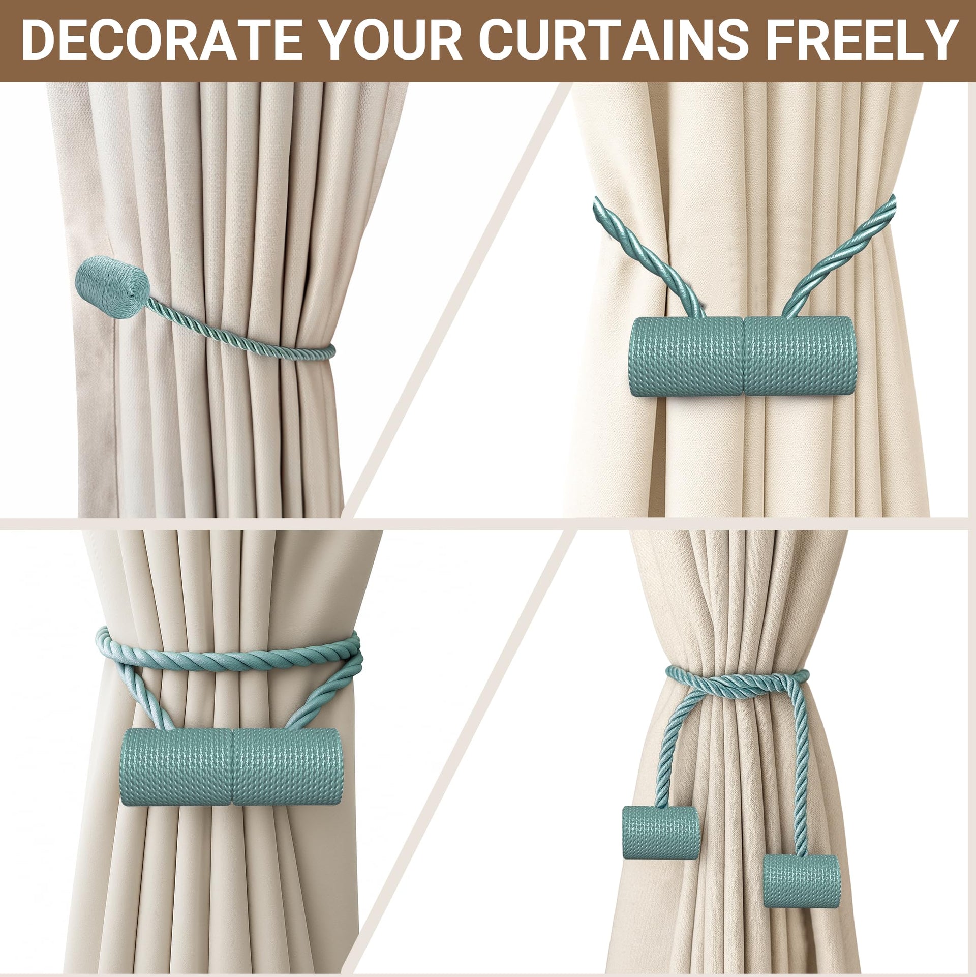 Magnetic Curtain Tiebacks Gray Blue 2pcs (2 Count)