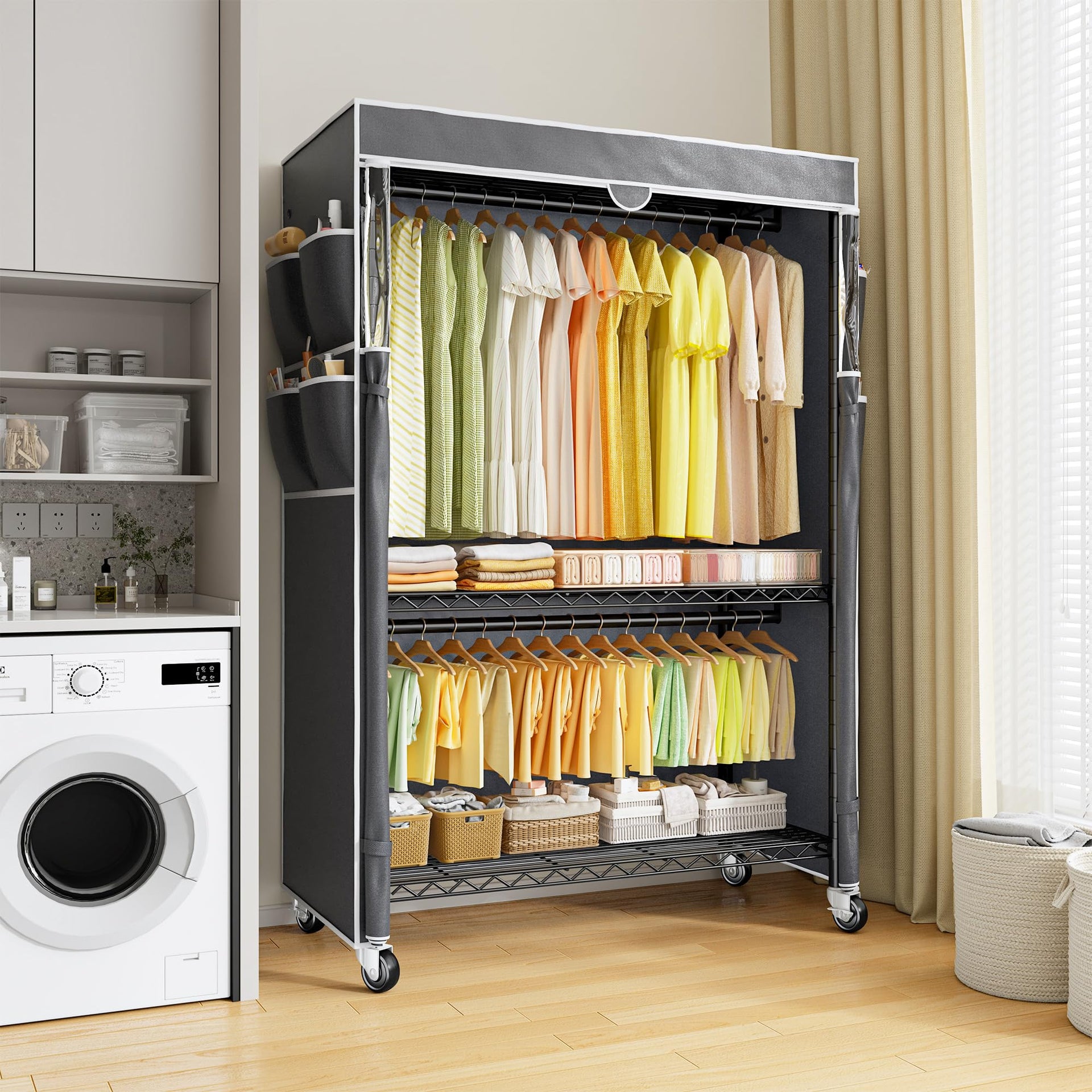 Rolling Clothes Rack with Cover
