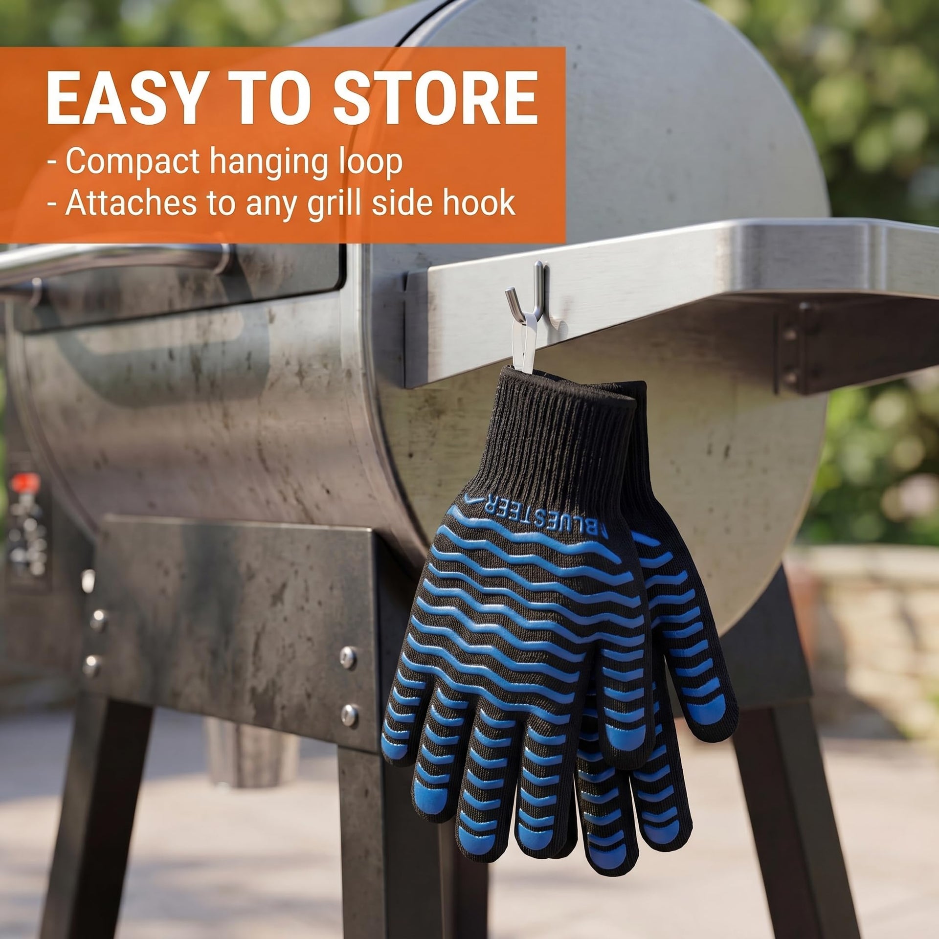 BBQ Gloves 1472°F Heat Resistant Oven Gloves with Fingers Heat Proof Grill Gloves Non (9.6 Ounce)