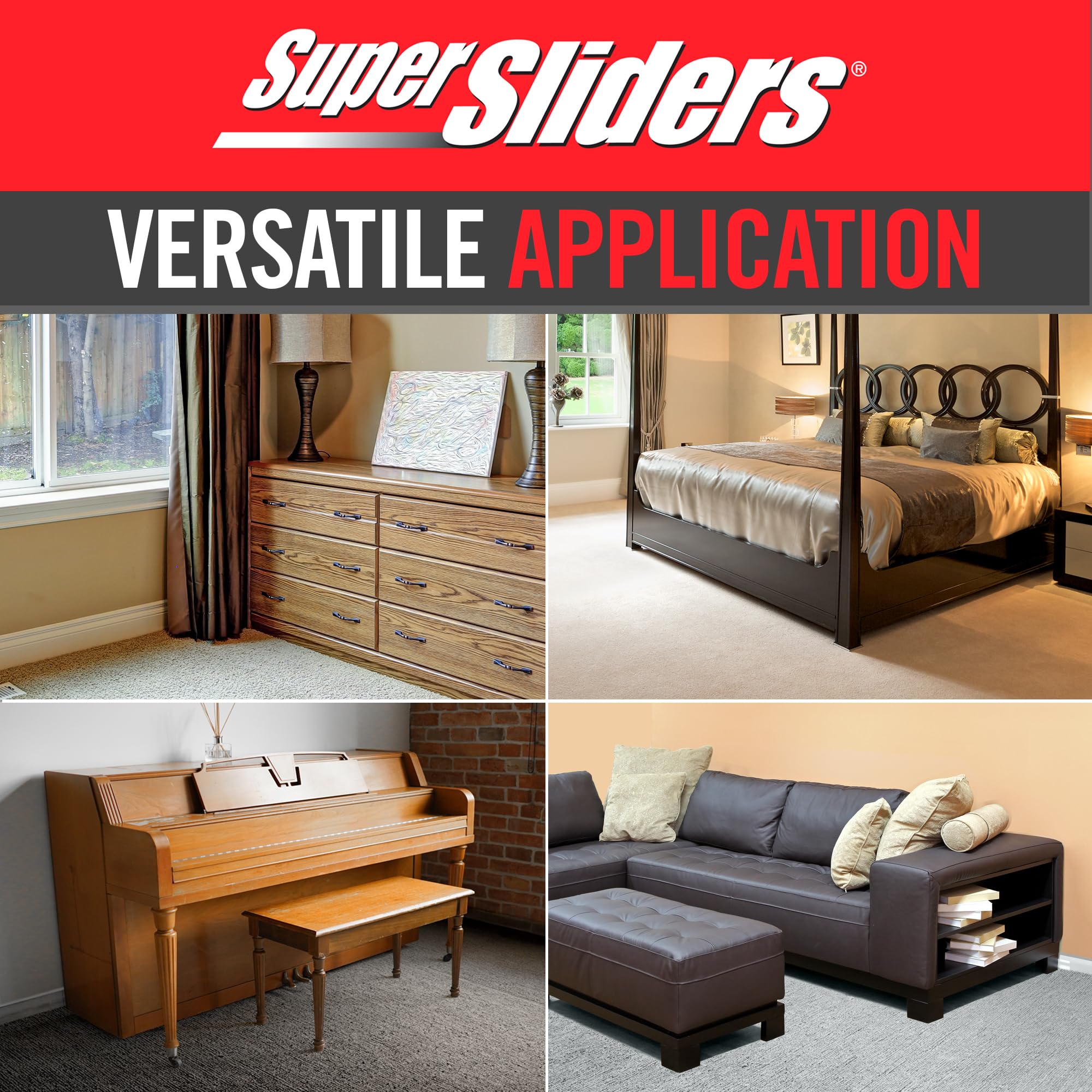 5" Slide & Hide Corner Reusable Furniture Sliders for Carpet (4 Count)