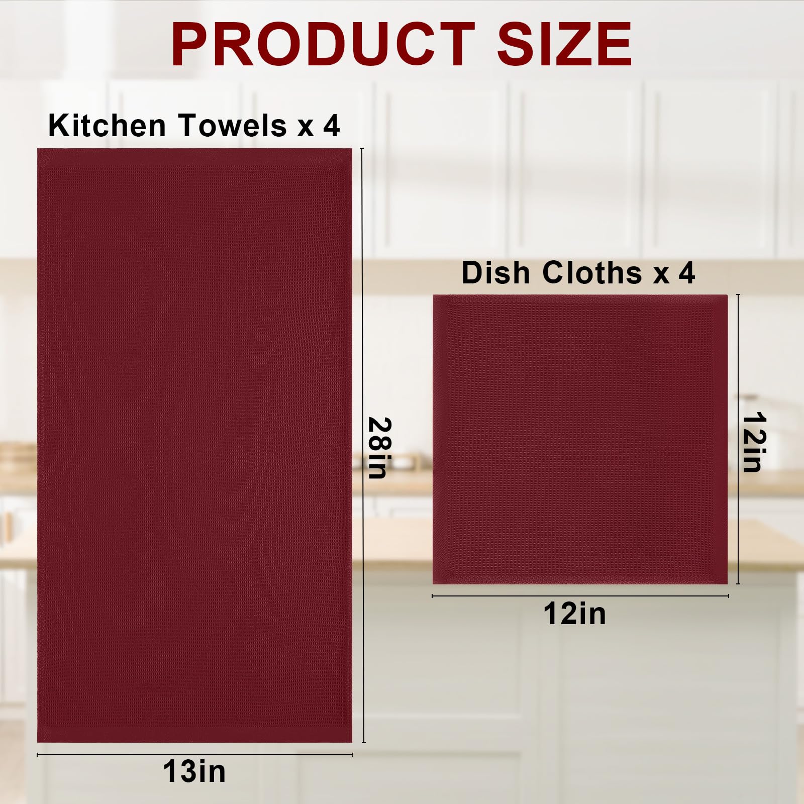 100% Cotton Kitchen Towels and Dishcloths Set (8 Count)