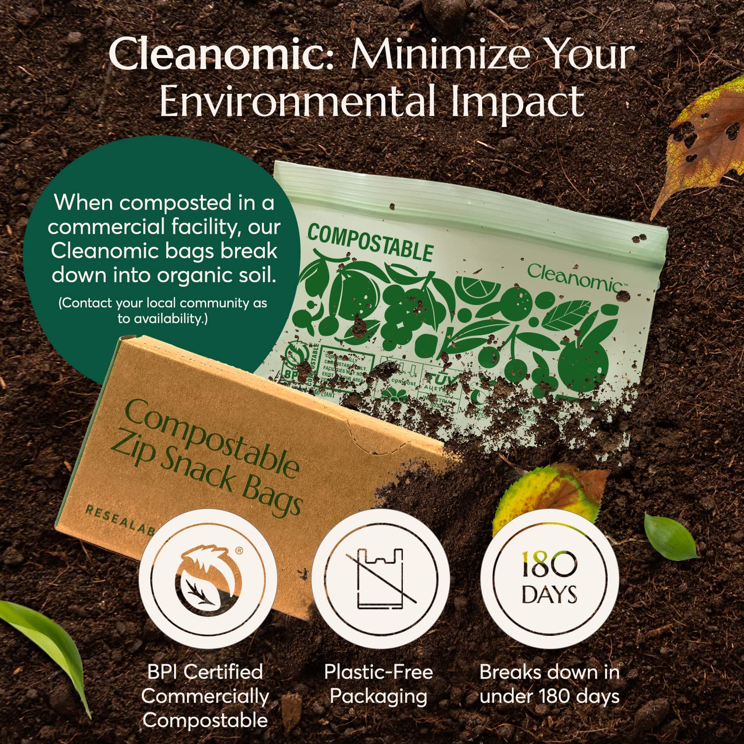 Compostable* Snack Size Food Storage Bags (50 Count)
