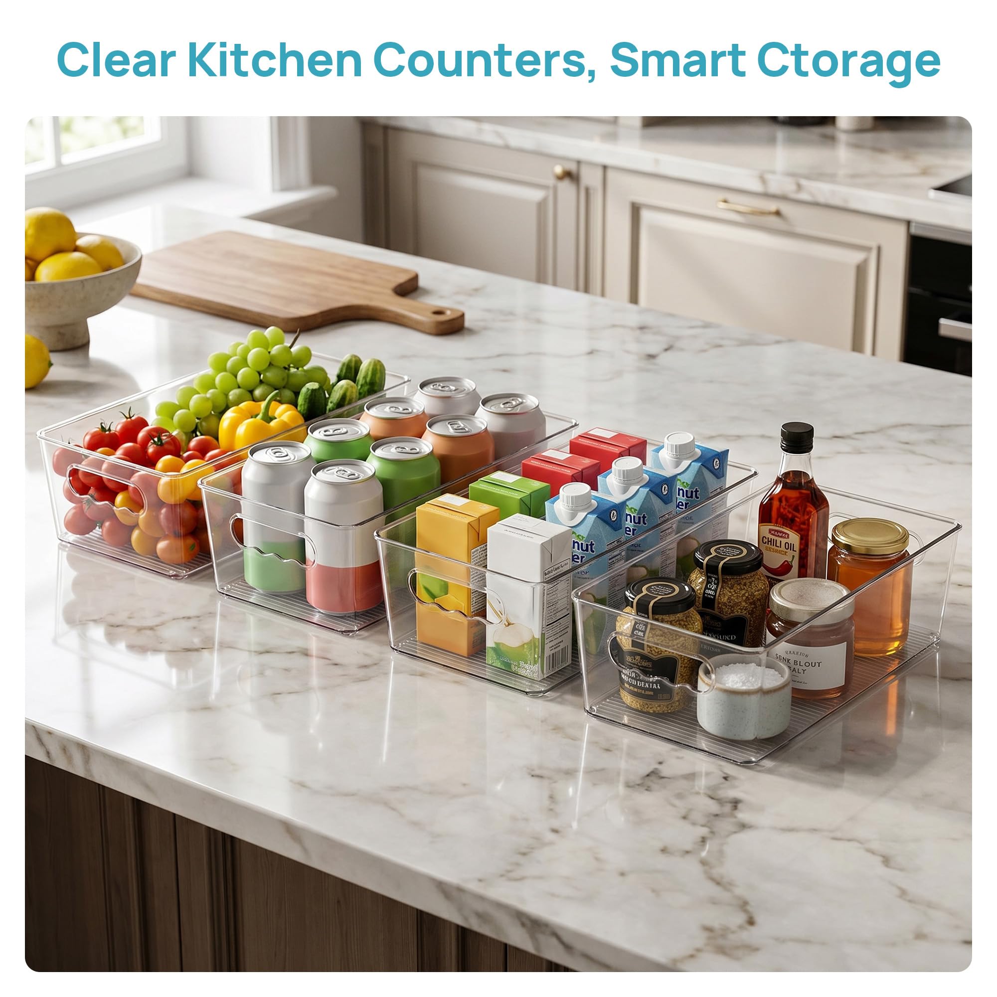 4pcs Clear Storage Bins with Handles (4 Count)