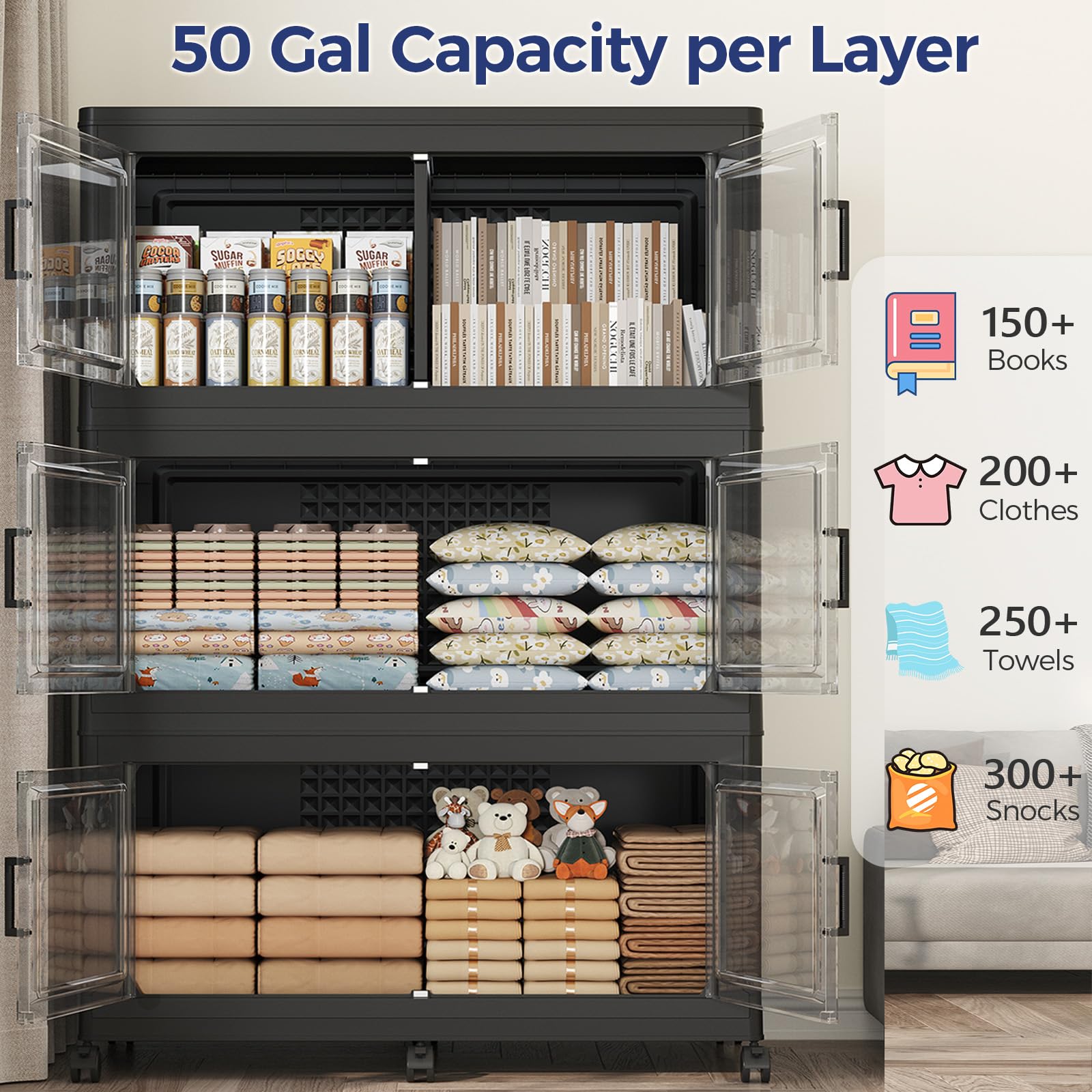 150GAL Storage Bins with Lid and Wheels (3 Count)