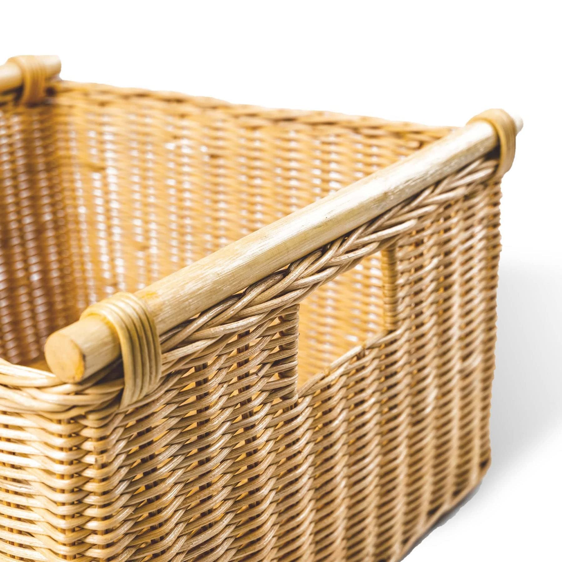 Deep Pole Handle Wicker Storage Basket