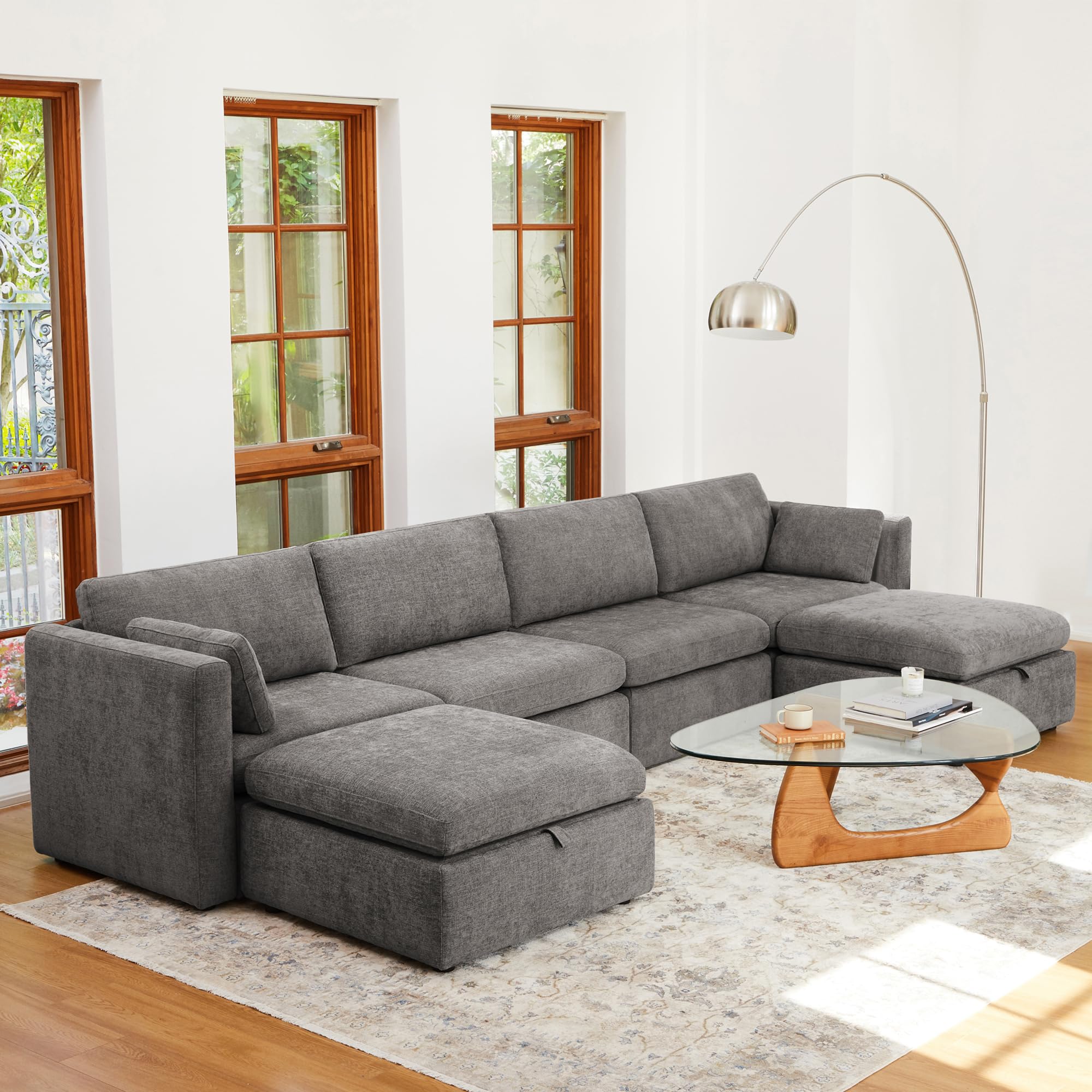 Oversized Modular Sectional Fabric Sofa Set (7 Count)