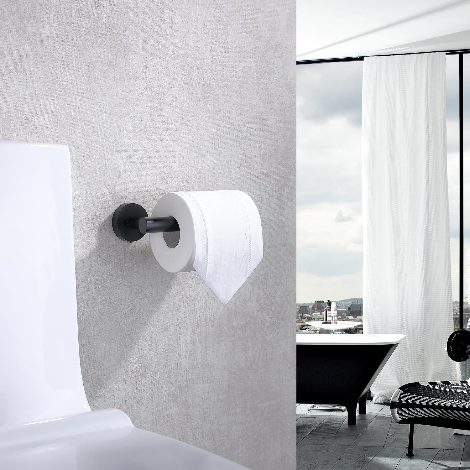 Toilet Paper Holder SUS304 Stainless Steel Round Size Matte Black 2 Pack (2 Count)