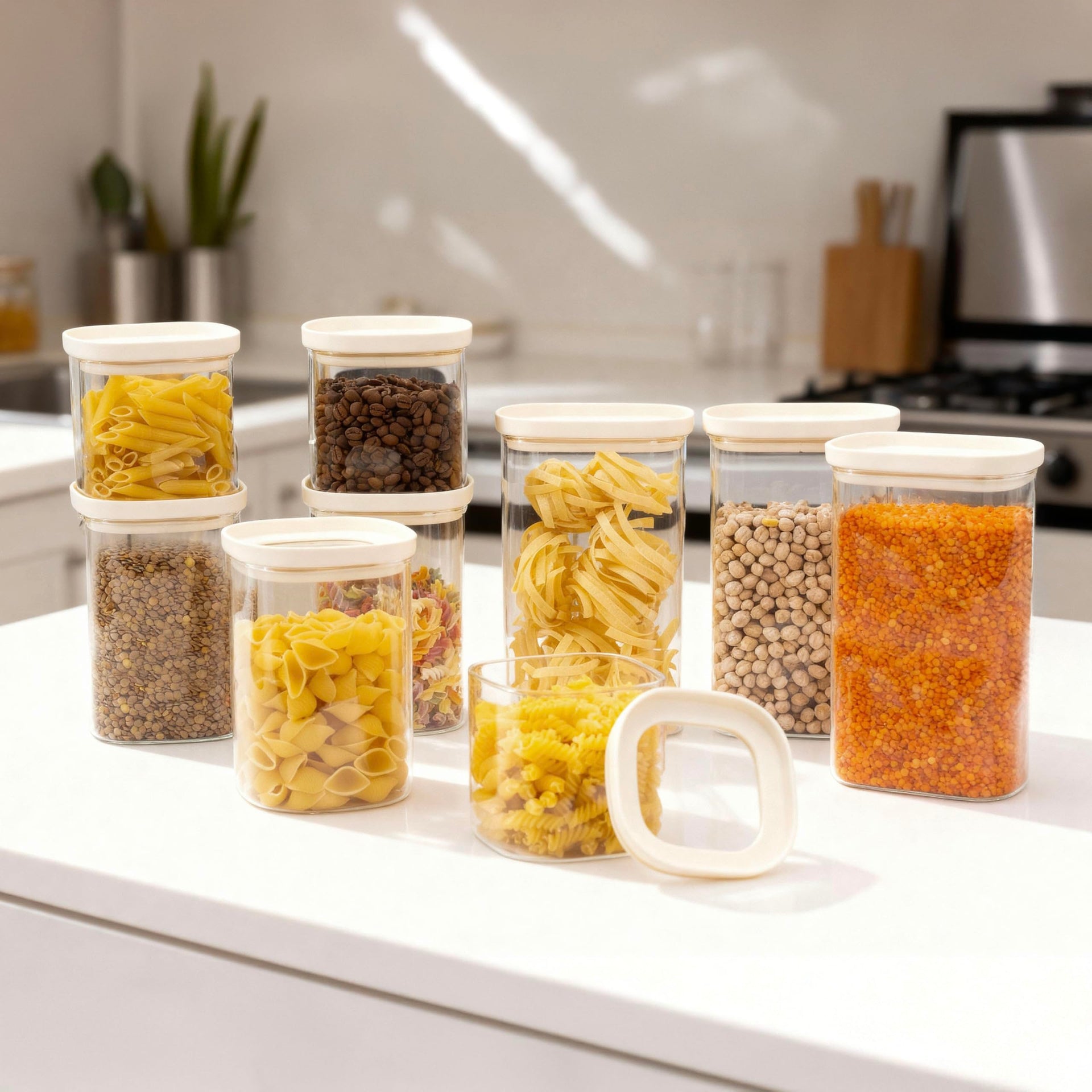 Glass Food Storage Jar with Glass Lid in Ractangle Shape (3 Count)