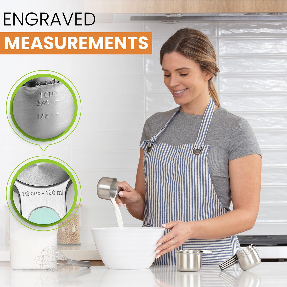 Magnetic Stainless Steel Measuring Cups Set of 7 Patented (7 Count)