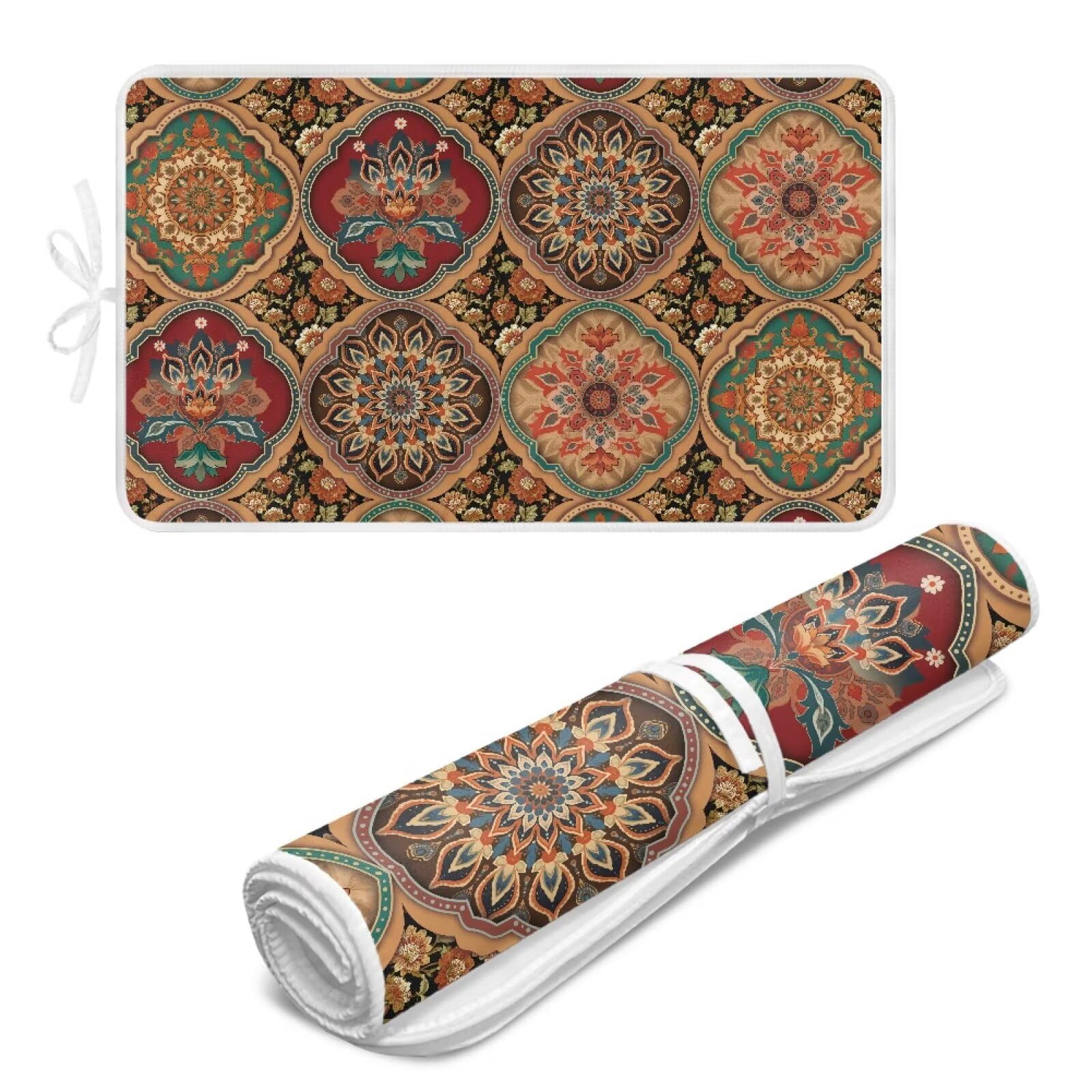 Folding Ironing Mat Heat and Steam Resistant Mandala Ironing Pad 32 x 16 Inch Foldable Iron Mat for Table Top Washer