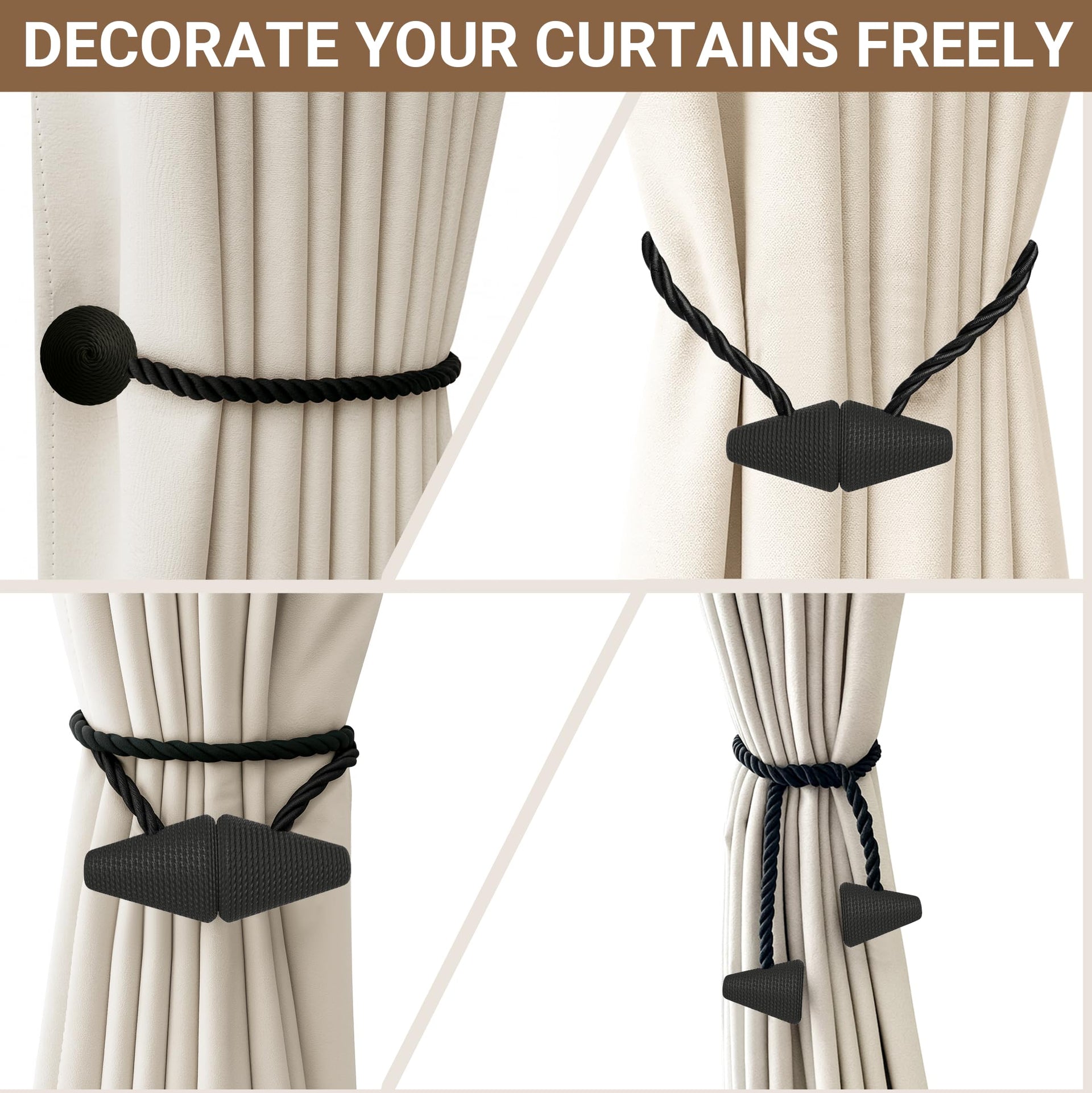 Magnetic Curtain Tiebacks Black 2pcs (2 Count)