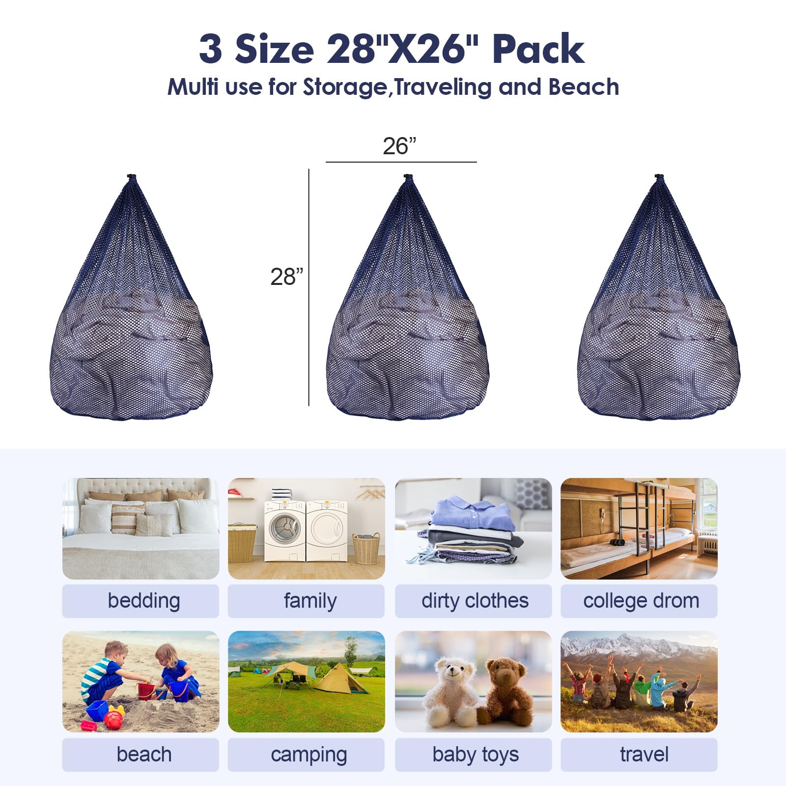 3Pcs Mesh Laundry Bags Washing Machine Mesh Wash Bags Jumbo for Delicates Clothes (3 Count)