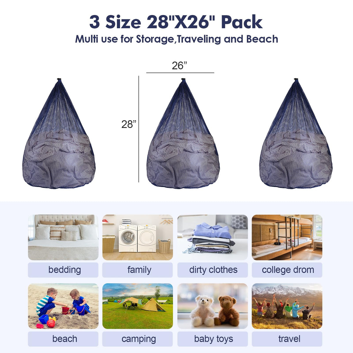 3Pcs Mesh Laundry Bags Washing Machine Mesh Wash Bags Jumbo for Delicates Clothes (3 Count)