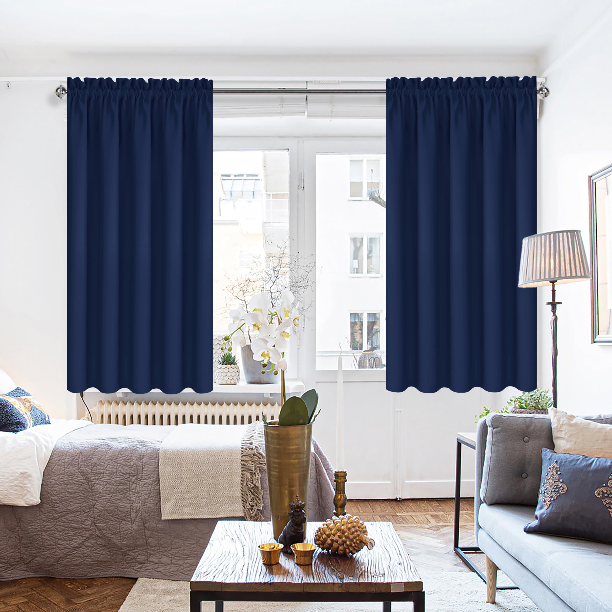 Blackout Curtains for Bedroom 52 x 45 Inch Long Navy Blue 2 Panels (2 Count)