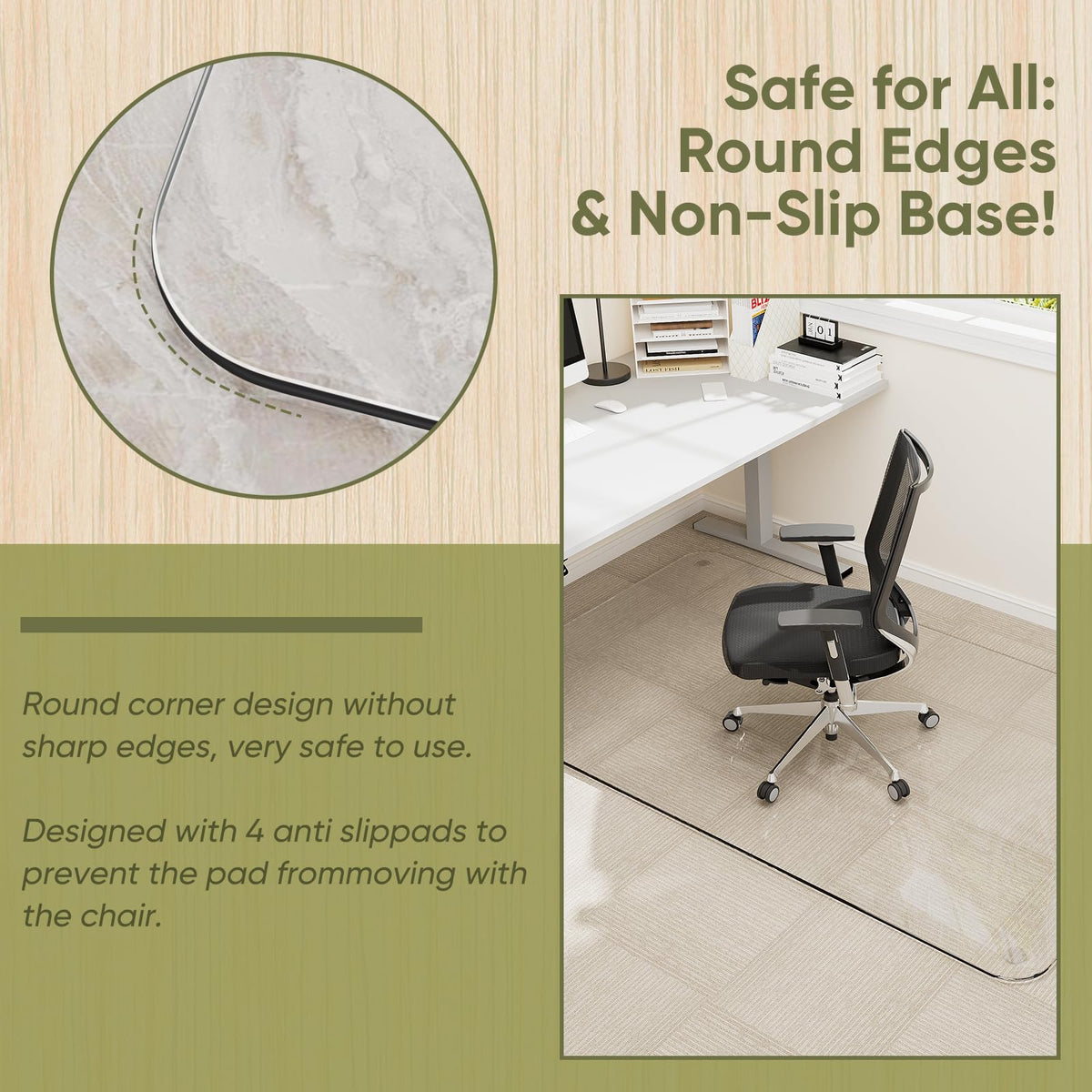 29"x48" Tempered Glass Chair Mat for Carpet & Hardwood Floors