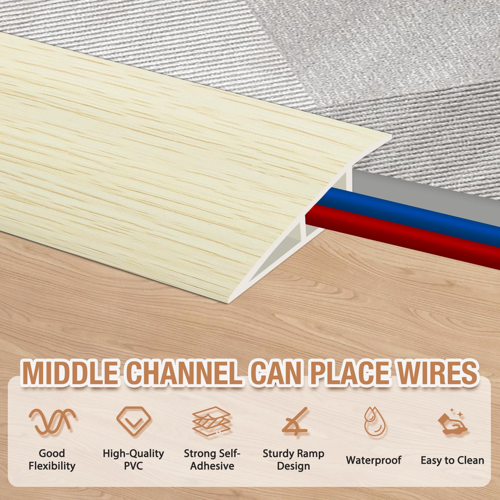 Floor Transition Strip Self Adhesive Vinyl Door Threshold Strip (3.3 Foot)