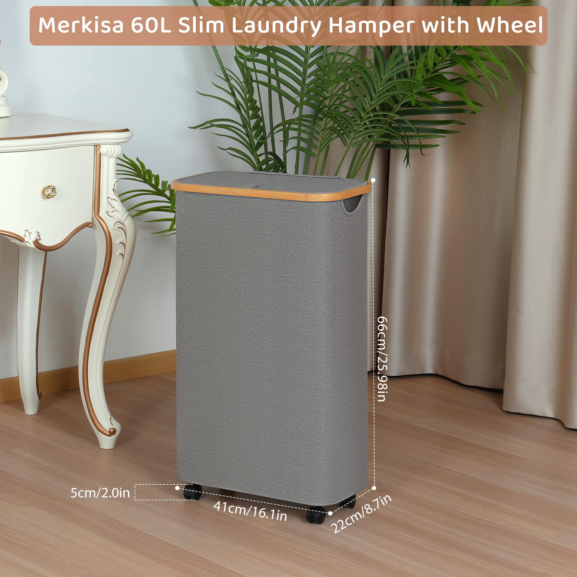 Slim Laundry Basket with Wheels