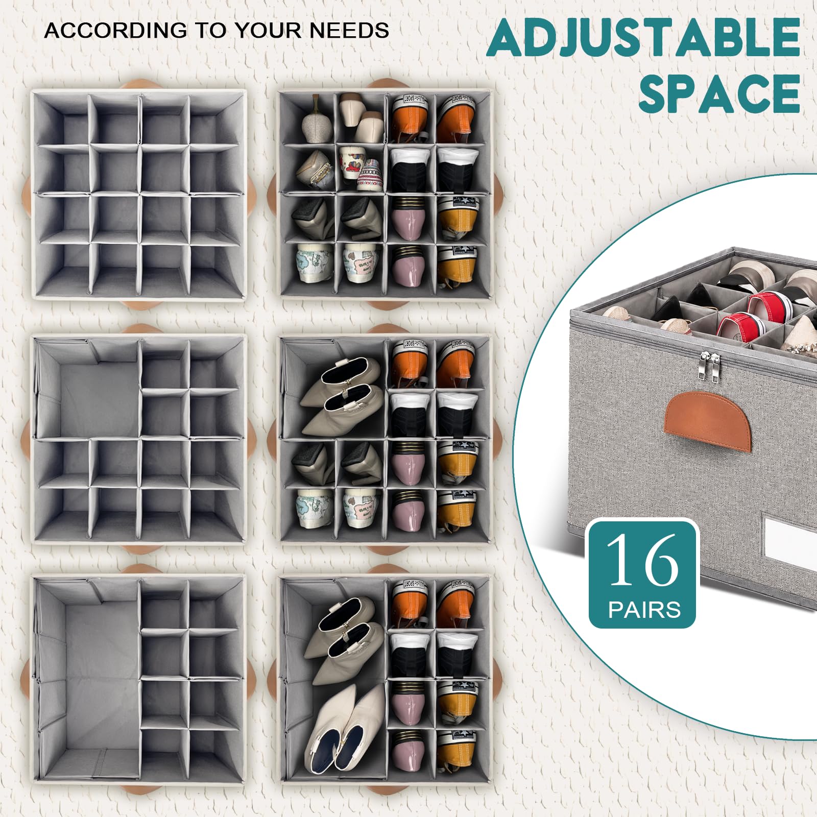 2 Pack Shoe Organizer for Closet Foldable Storage Box with Clear Cover (2 Count)