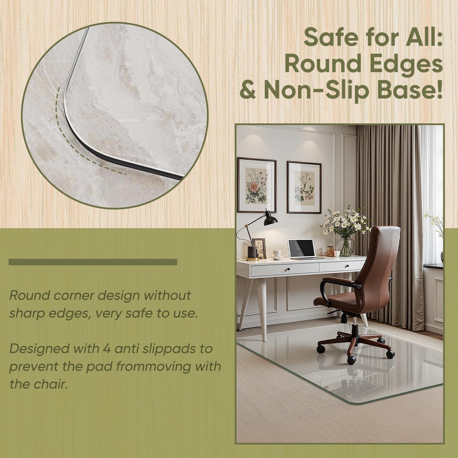 48"x72" Tempered Glass Chair Mat for Carpet & Hardwood Floors