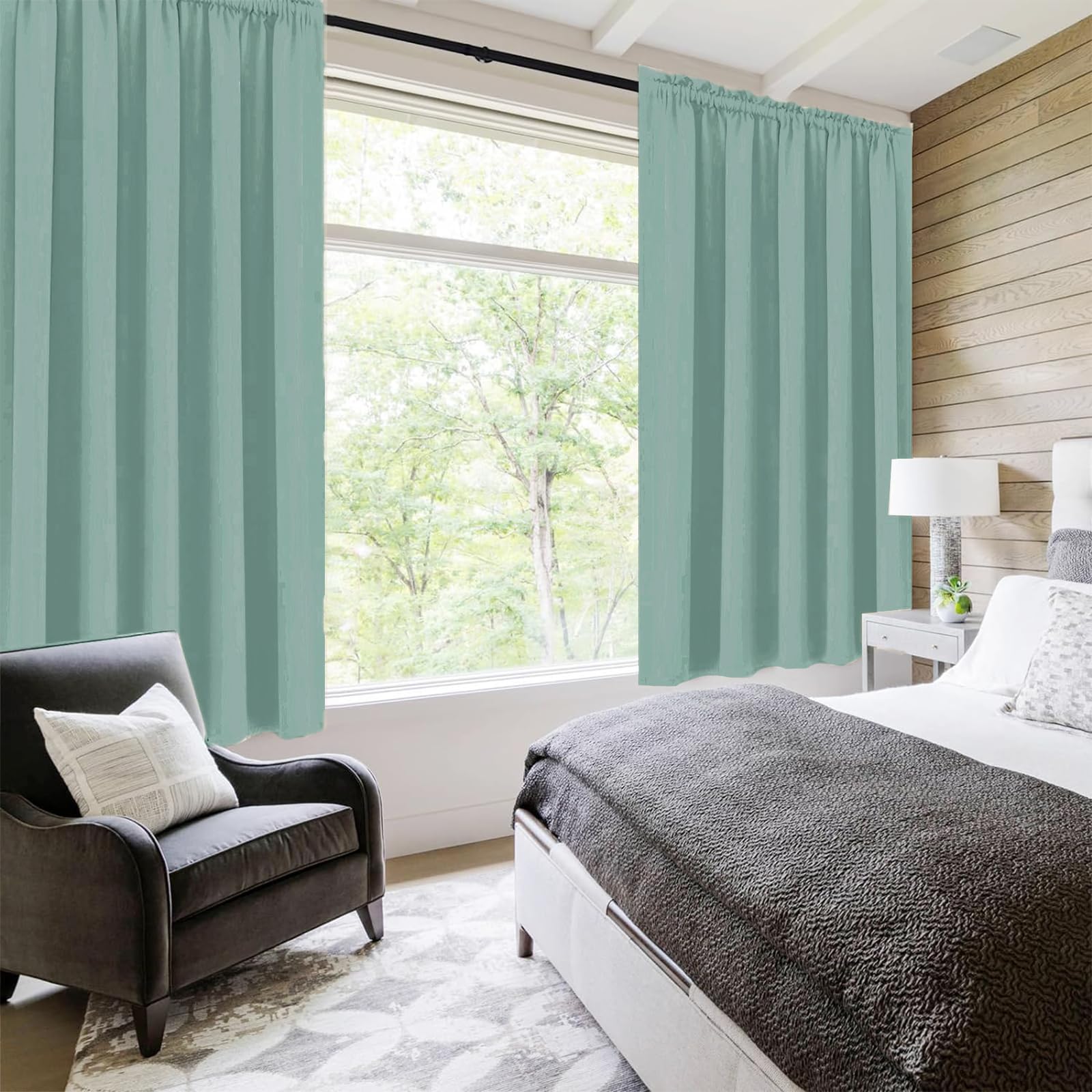 Wide Blackout Curtains for Bedroom 70 x 84 Inch Long Sage Green (2 Count)