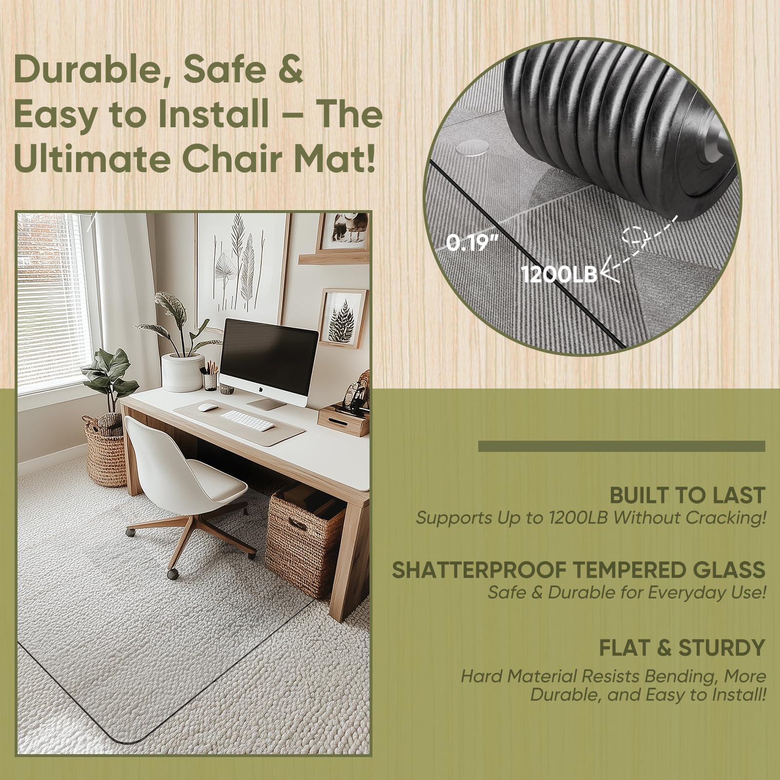 36"x48" Tempered Glass Chair Mat for Carpet & Hardwood Floors