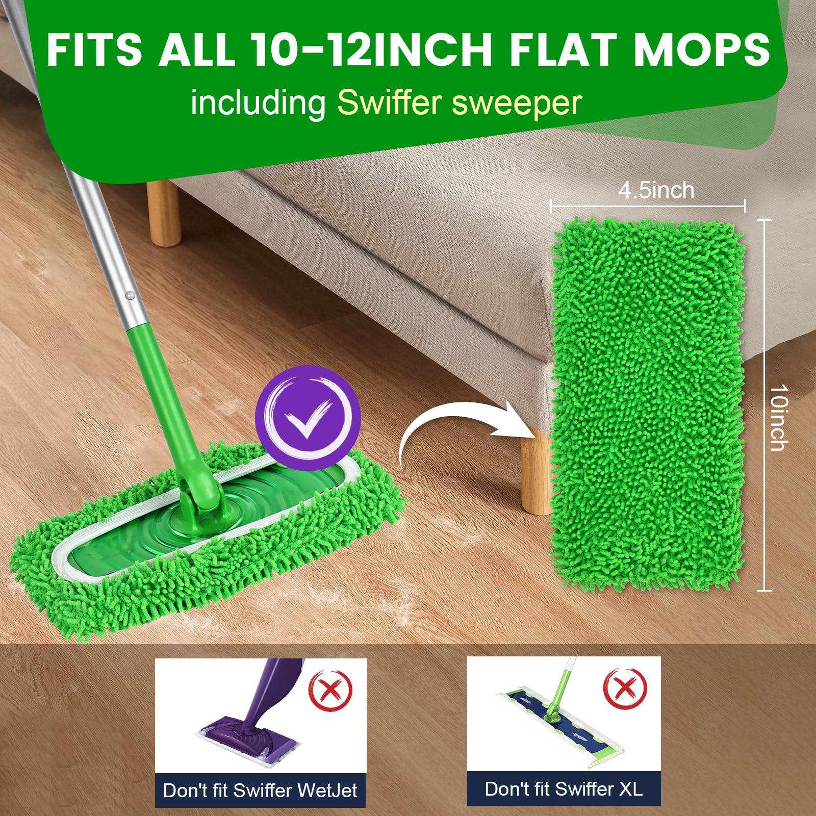 6Pcs Reusable Microfiber Mop Pads Compatible with Sweeper Mop (6 Count)