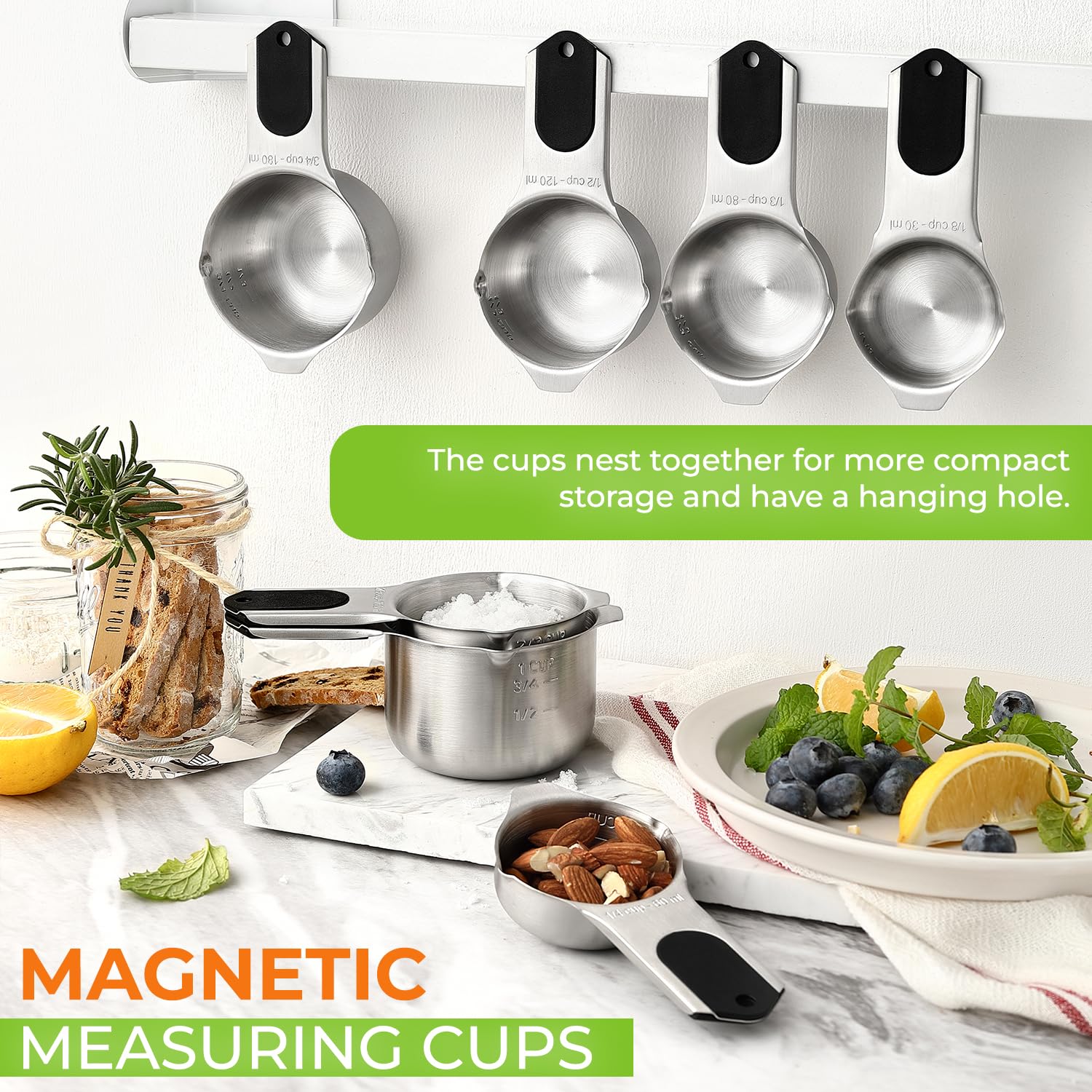 Magnetic Stainless Steel Measuring Cups Set of 7 Patented Black (7 Count)