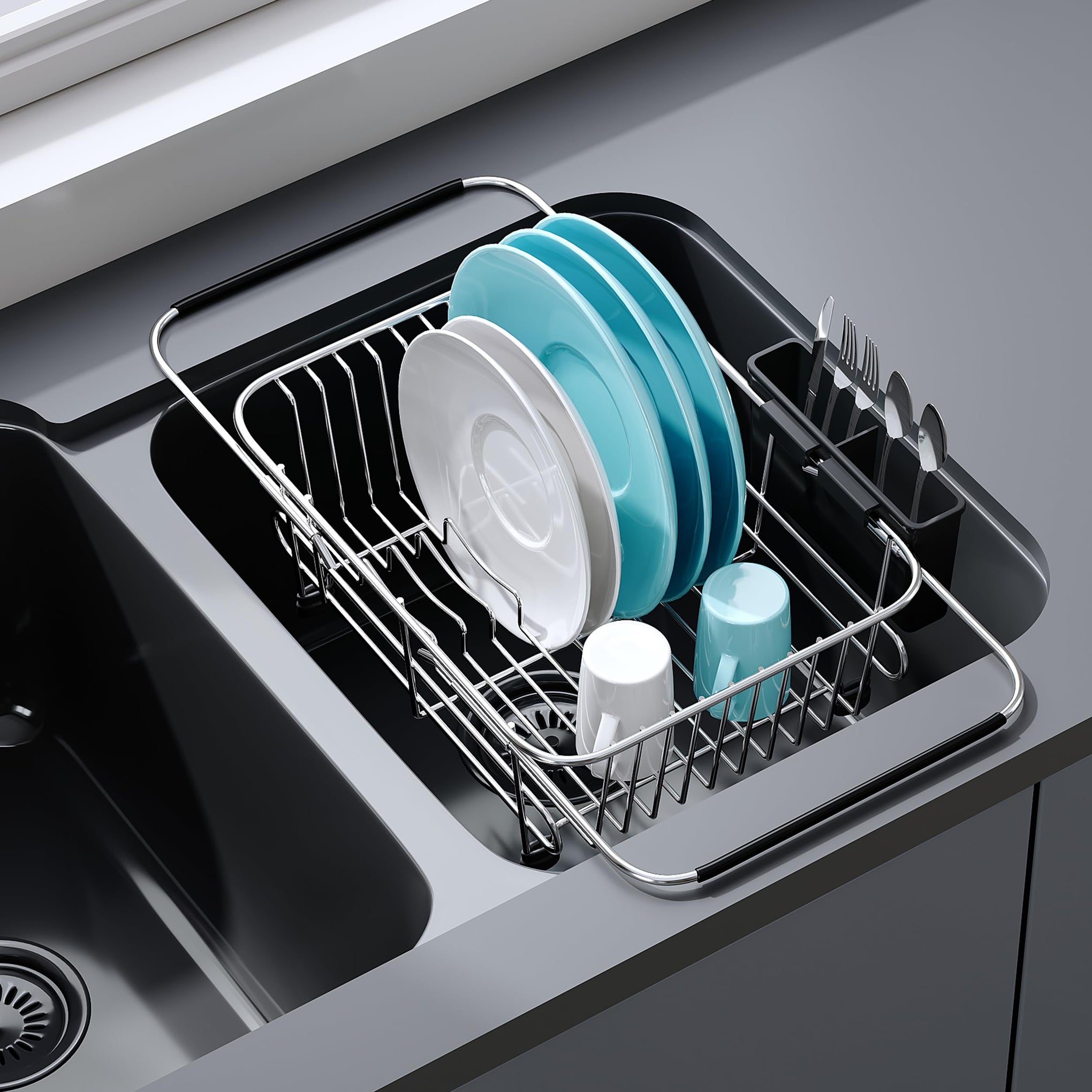 Sink Small Dish Drying Rack with Utensil Holder