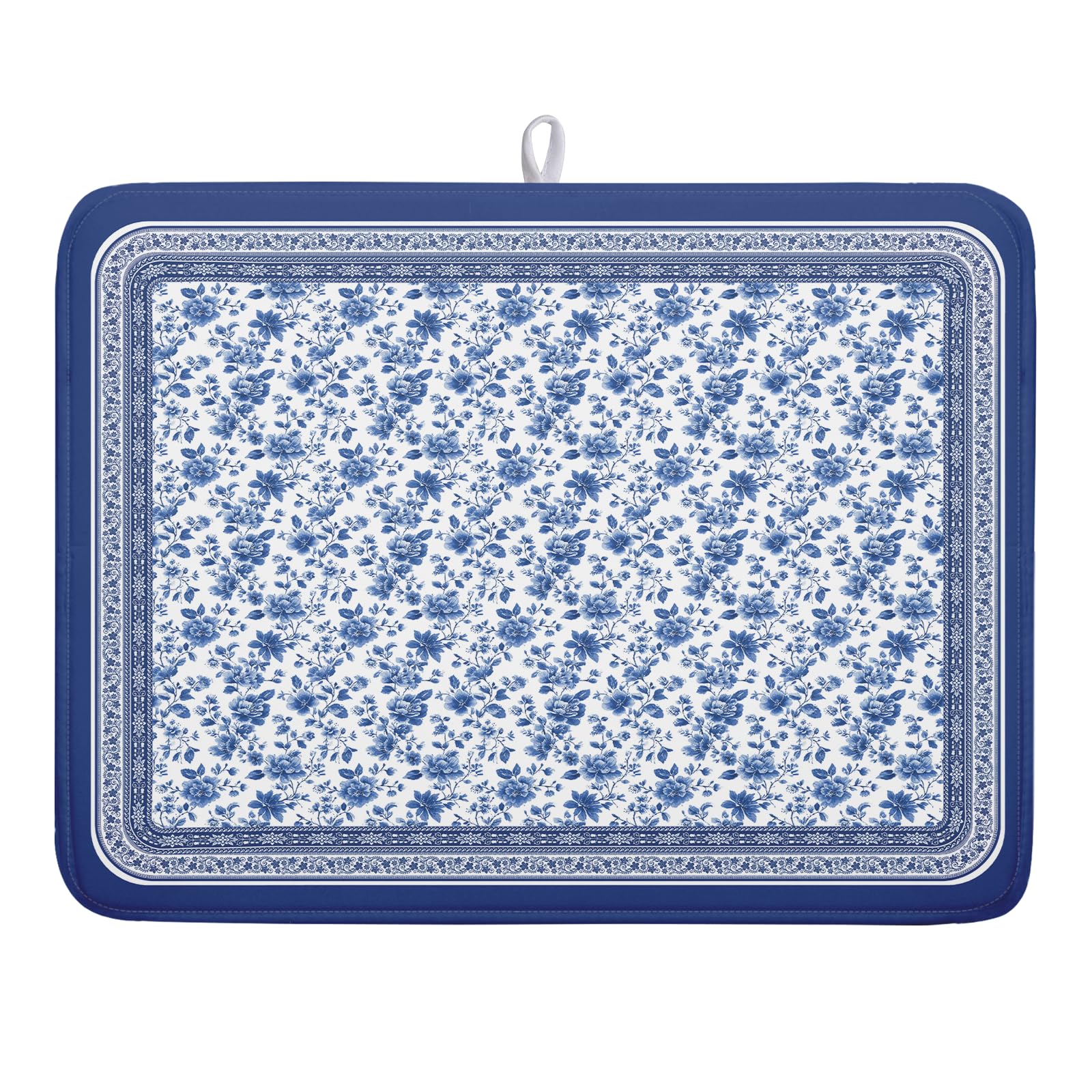Blue Floral Branches Dish Drying Mat for Kitchen Counter Chinoiserie Pattern Dish Drying Pad 18x24 In Absorbent Vintage Flowers Decor Dishes Drainer Pad Dish Dry Rack Mat for Counter Coffee Bar