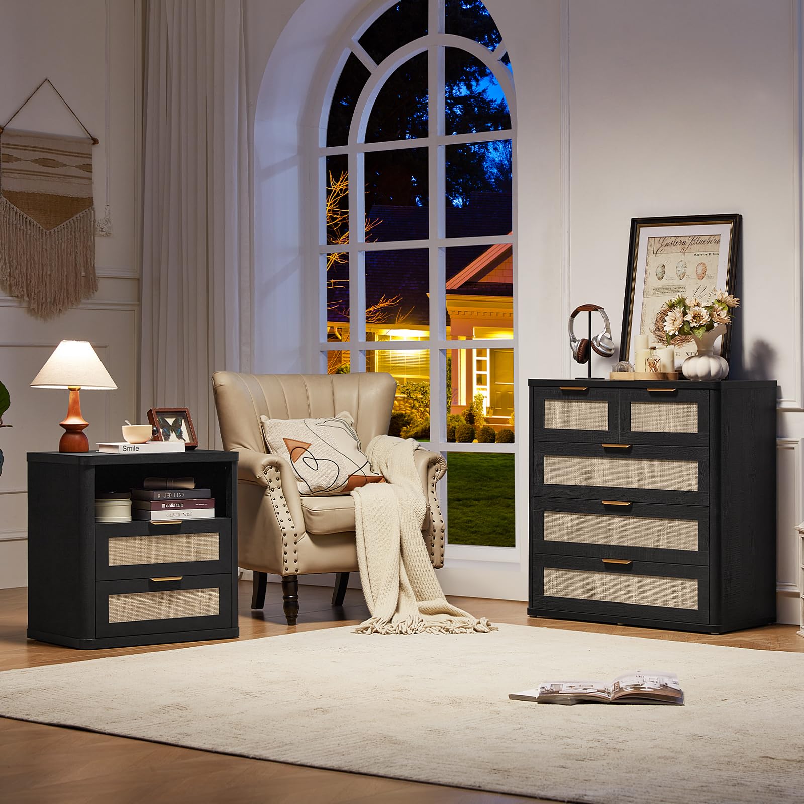 Rattan Dresser for Bedroom Set of 2
