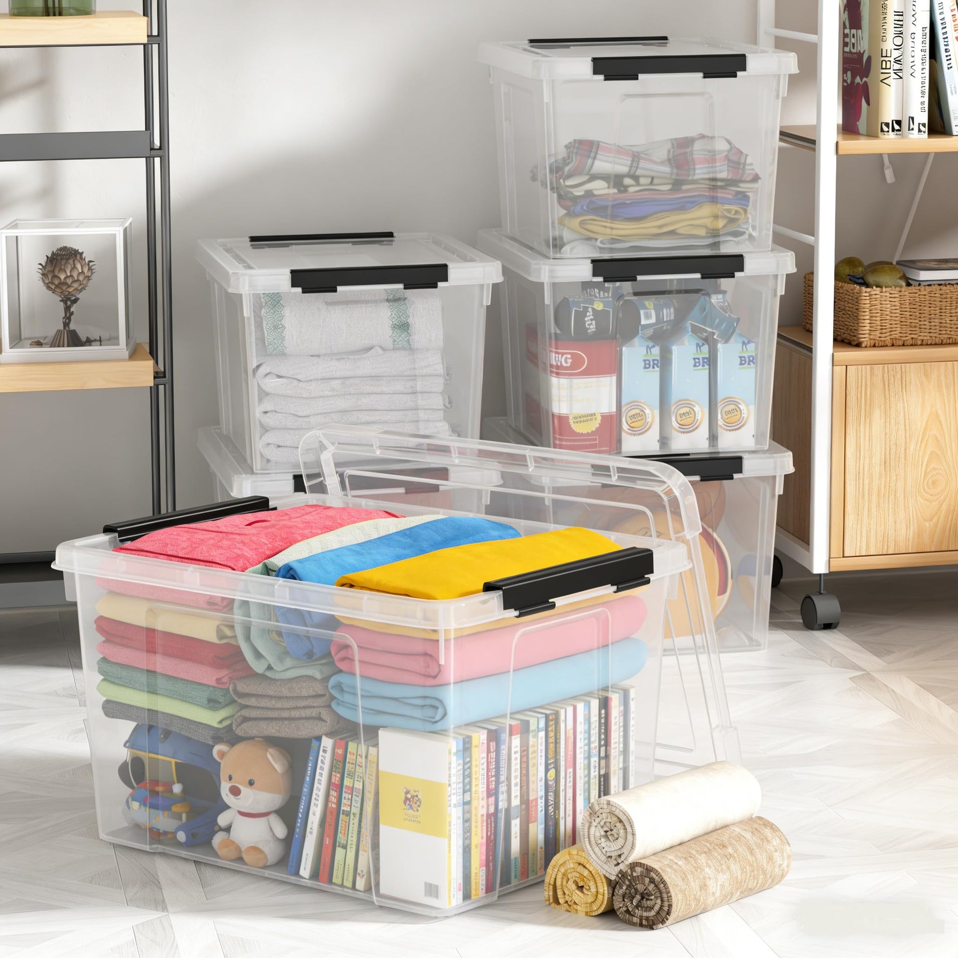 4 Pack 50 Qt Plastic Storage Bins with Lids (4 Count)
