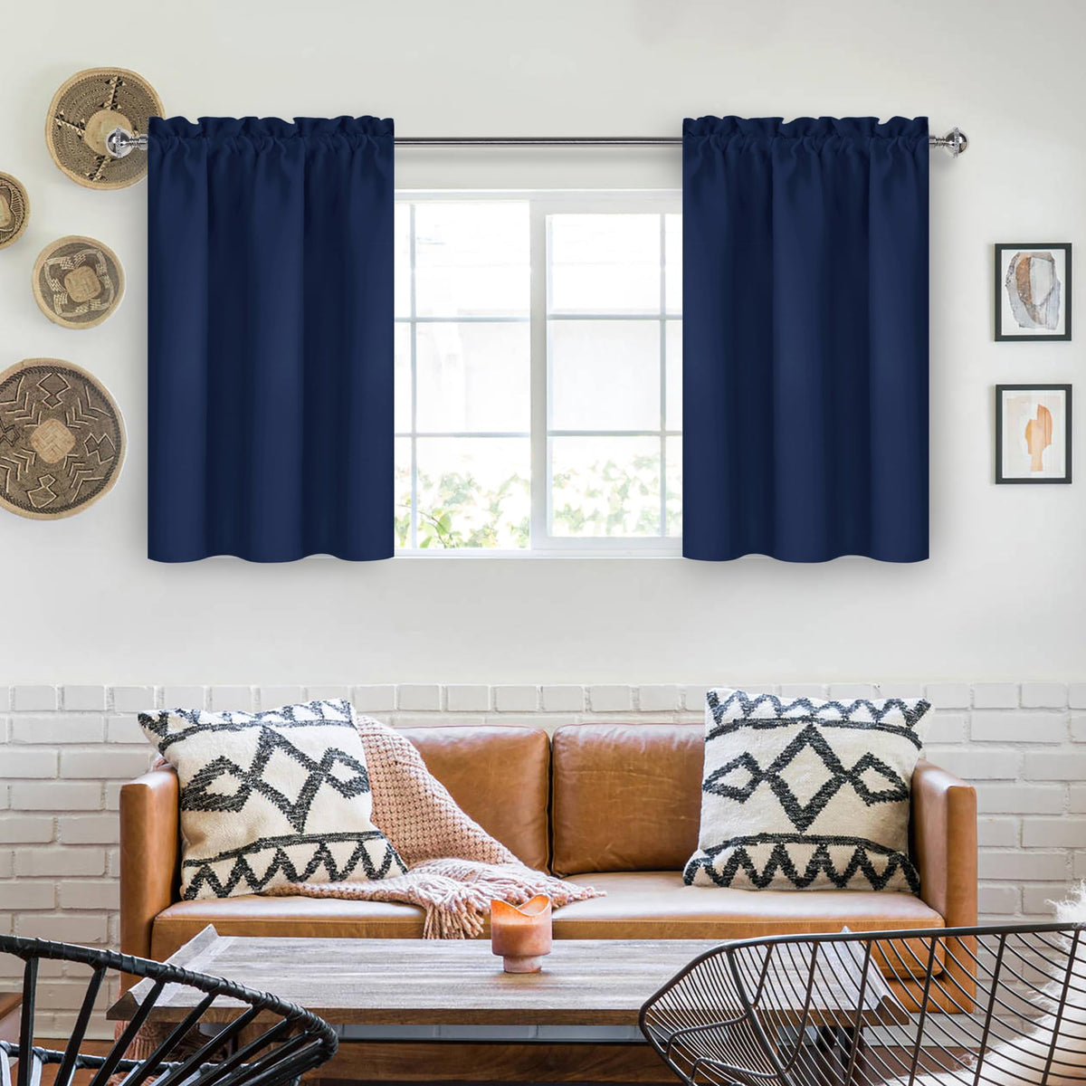 Short Blackout Curtains 42 x 36 Inch for Kitchen RV Bunk Navy Blue (2 Count)