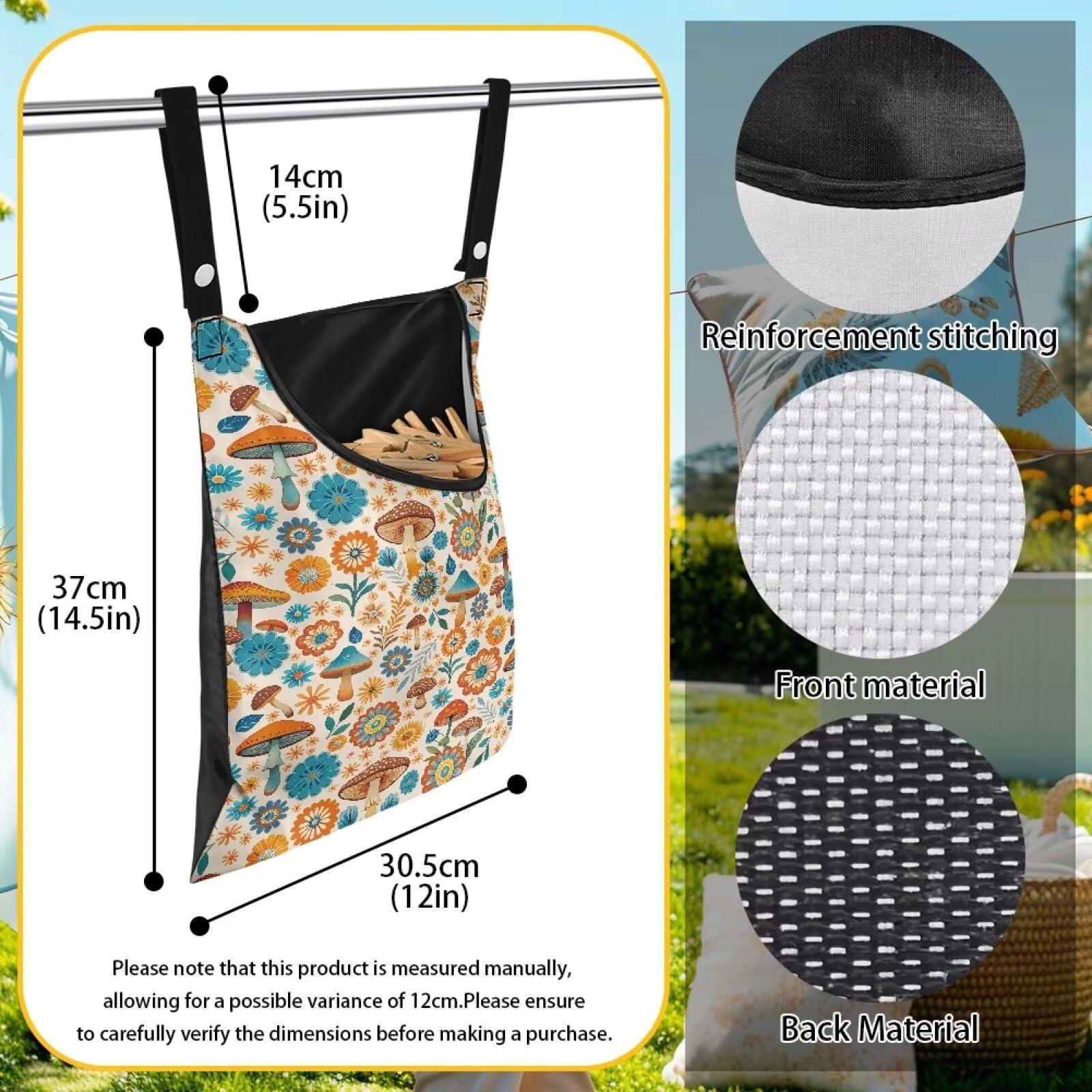 Boho Mushroom Hanging Clothespin Bag