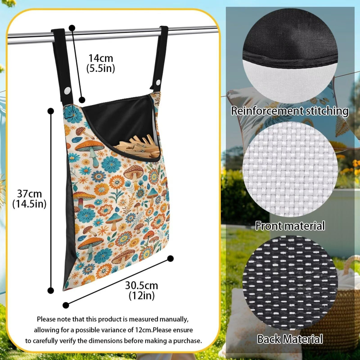 Boho Mushroom Hanging Clothespin Bag