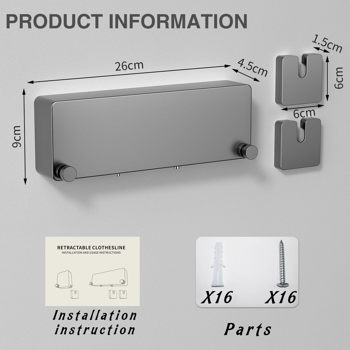 Retractable Clothesline Indoor (15.8 Foot)
