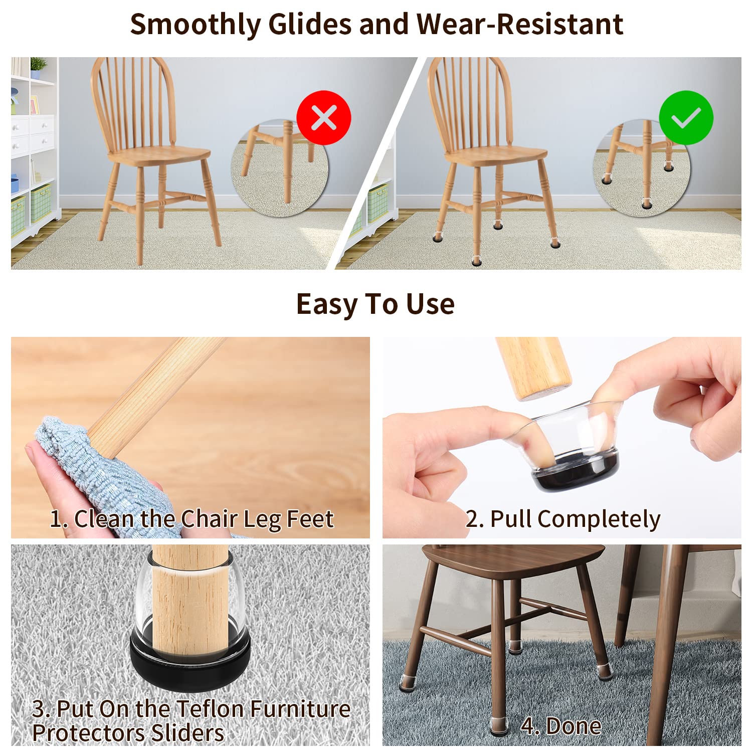 24 Pcs Chair Sliders for Carpet (24 Count)