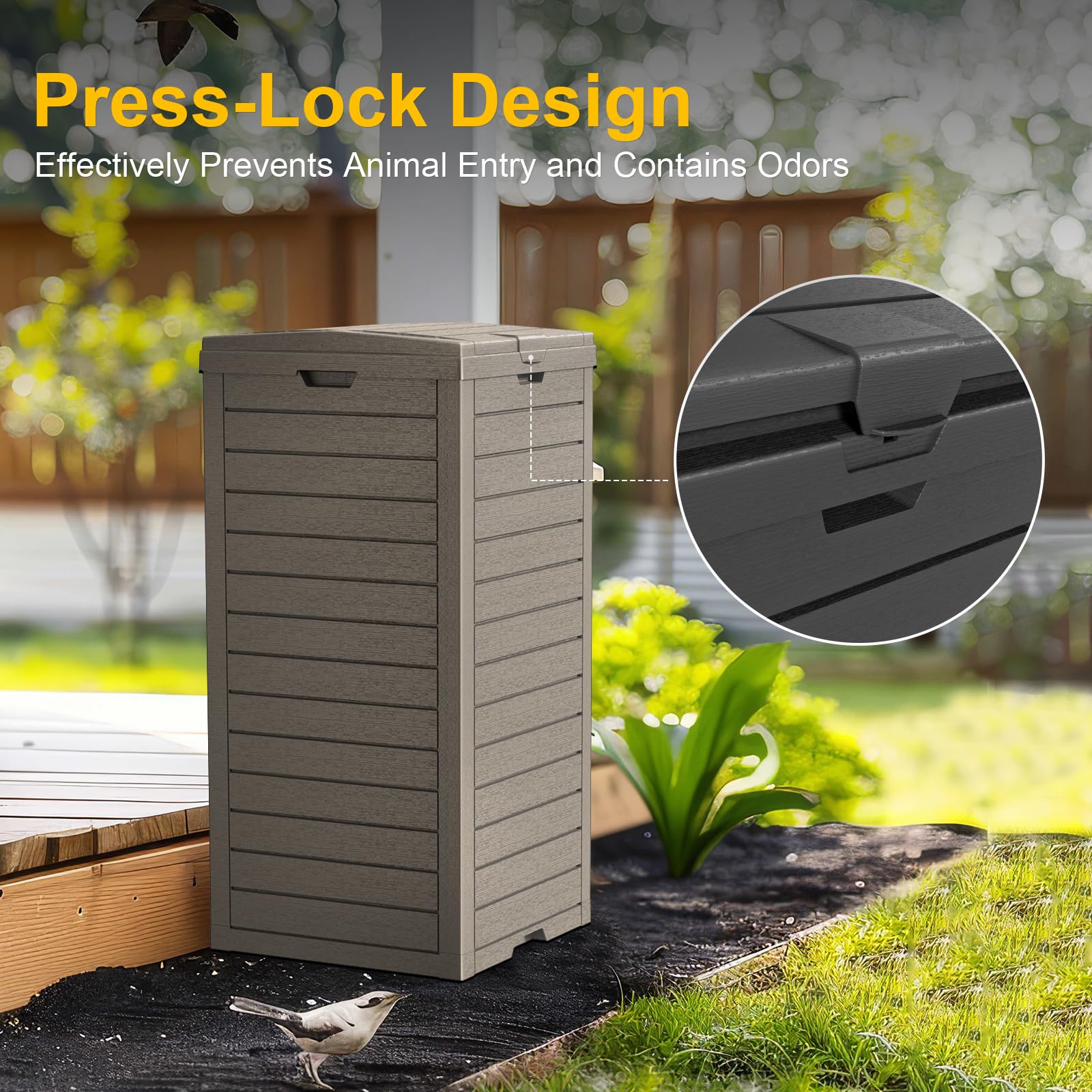 31 Gallon Outdoor Trash Can with Tiered Lid and Drip Tray