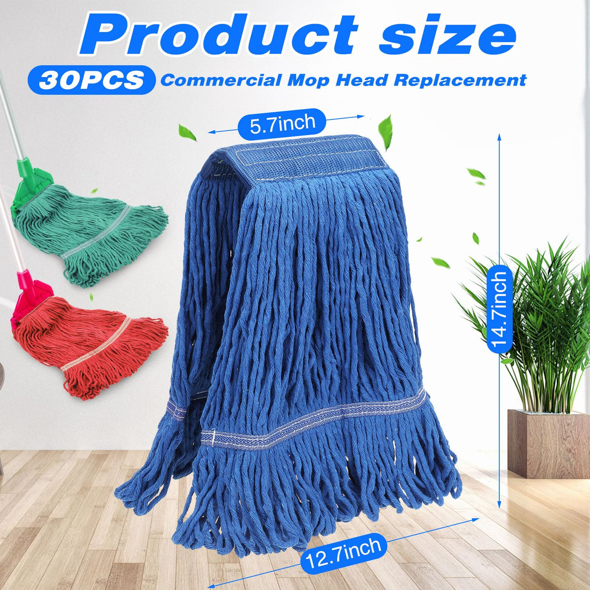 30 Pieces Commercial Mop Head Replacement Floor Cleaning Wet Mop Heads Heavy Duty Large Cotton String Sweeper Refills for Industrial Home Use (30 Count)