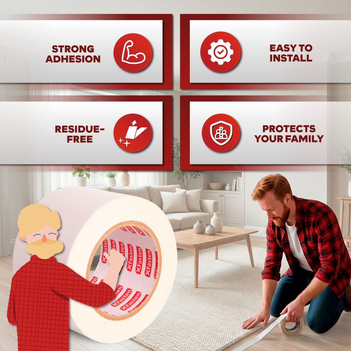 Double Sided Carpet Tape for Area Rugs (90 Foot)