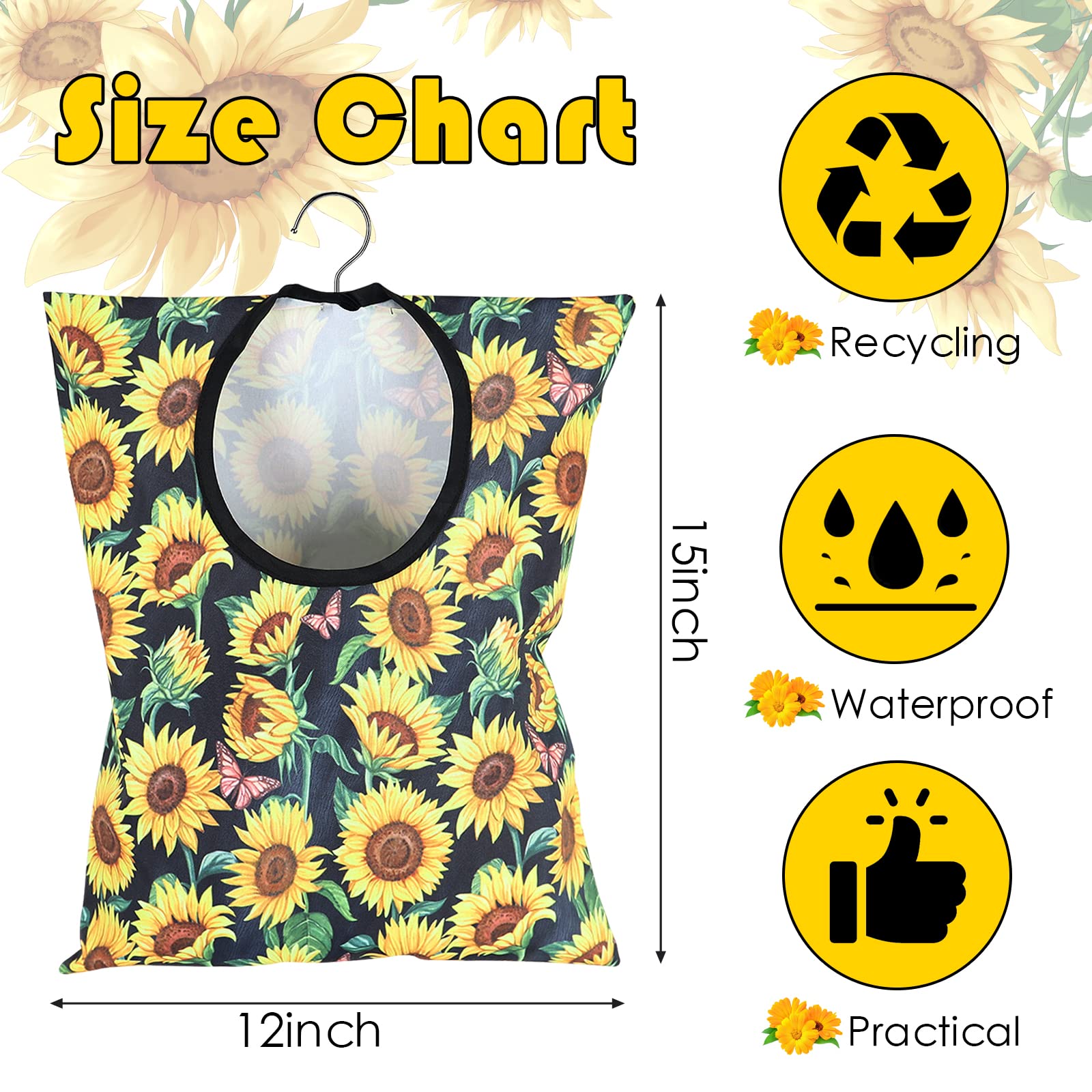 2 Pcs Sunflower Clothes Pin Bag Clothespin Bag Holder Clothespin Holder 15 X 11 Inch Clothes Pin Hanging Bag Clothespin Bag for Clothesline Outdoor Outside Wardrobe and Laundry Room (2 Count)