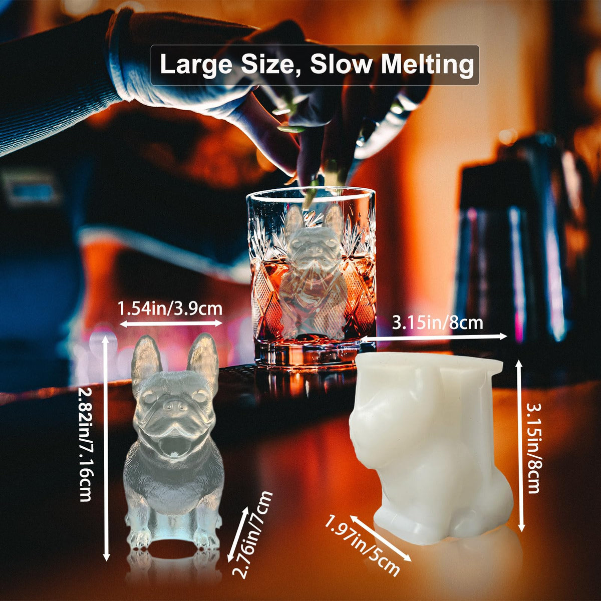 3D French Bulldog Ice Cube Molds Tray Silicone for Whiskey (2 Count)