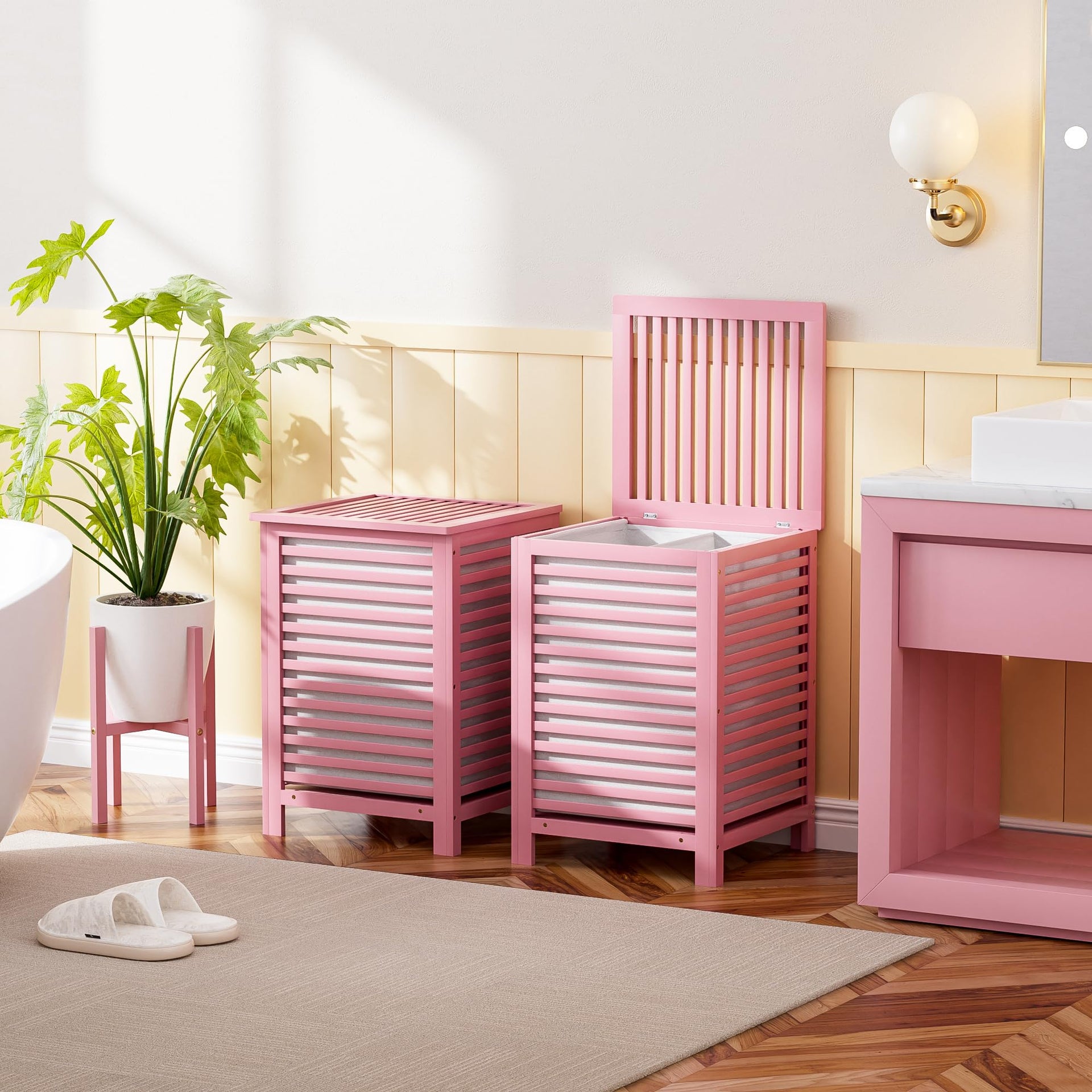 Double Laundry Hamper with Lid