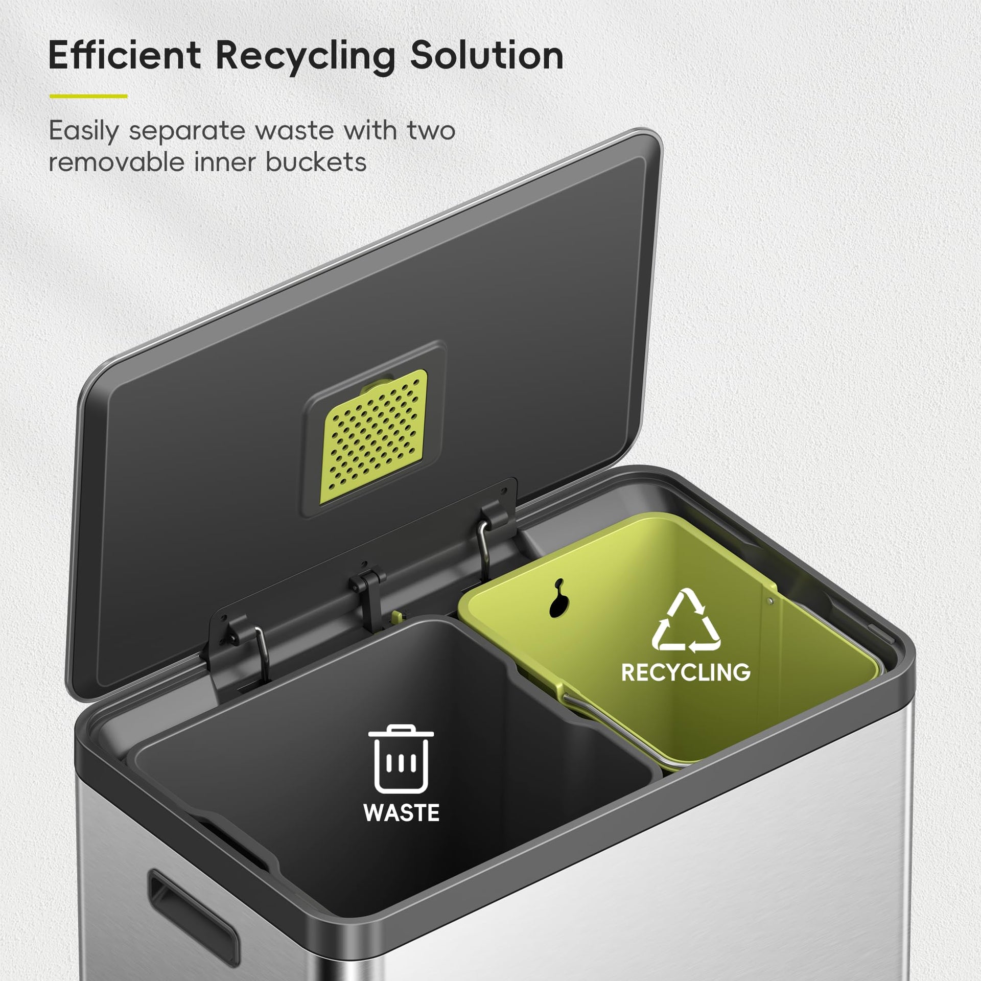 EcoCasa II 36L+24L Dual Trash Can with Recycle Bin