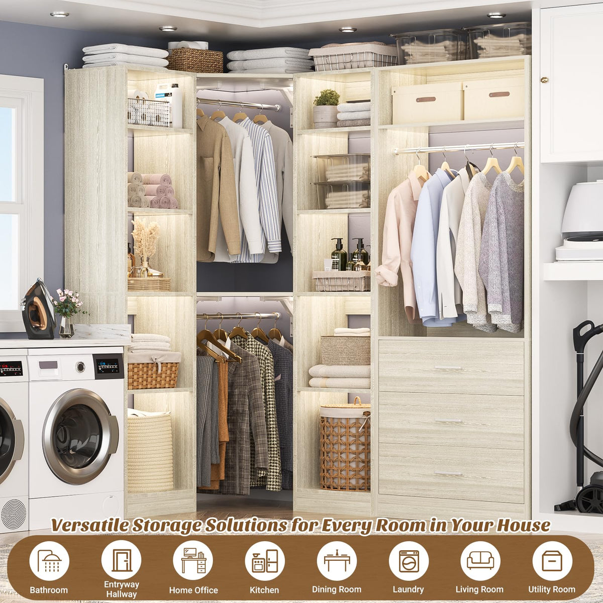 Corner Closet System with 3 Drawers