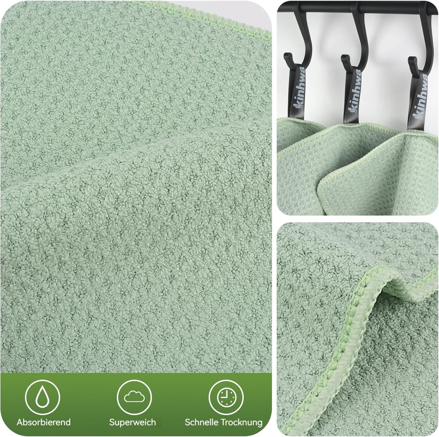 Waffle Microfiber Dish Cloths Green Kitchen Towels (6 Count)