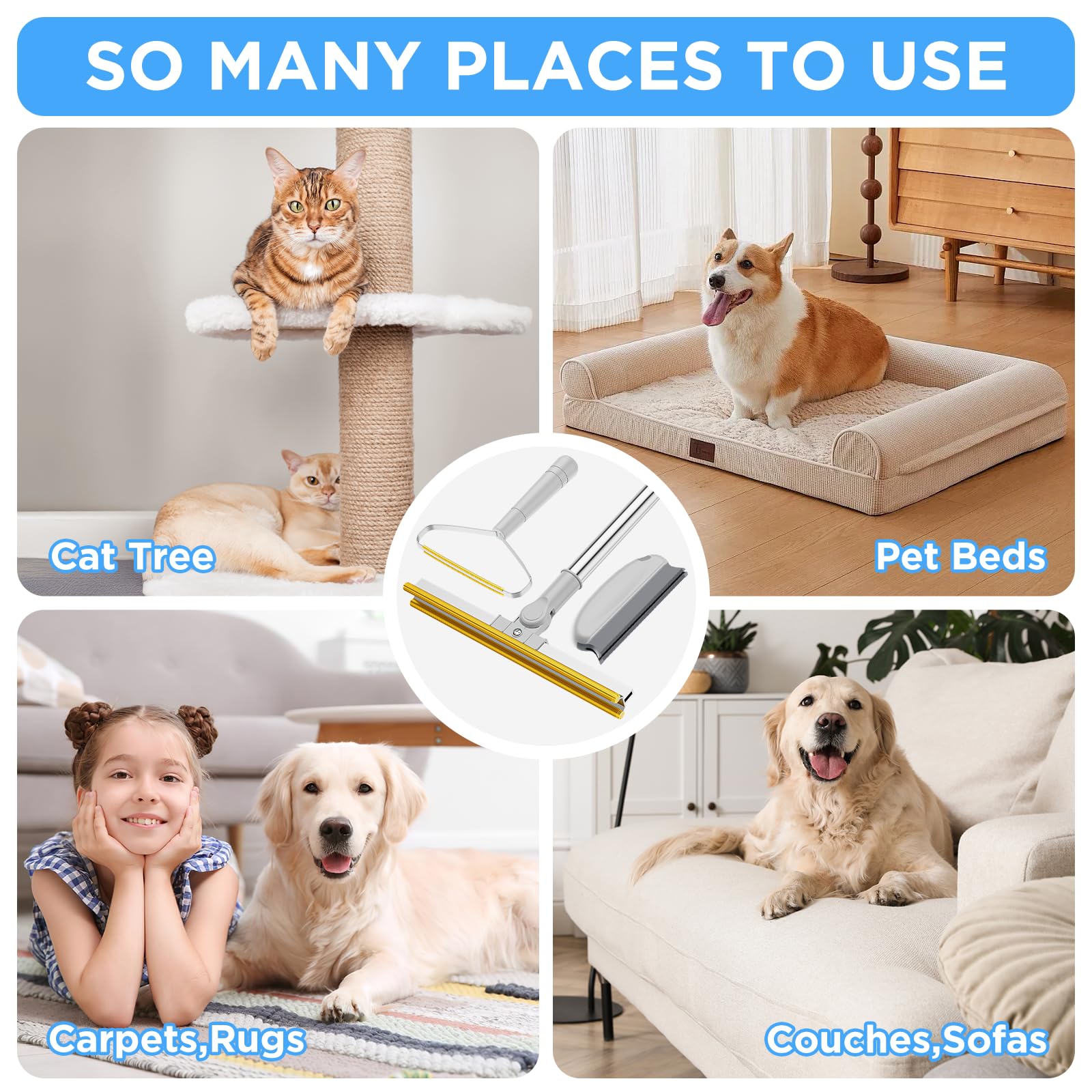 3 in 1 Carpet Rake for Pet Hair Removal