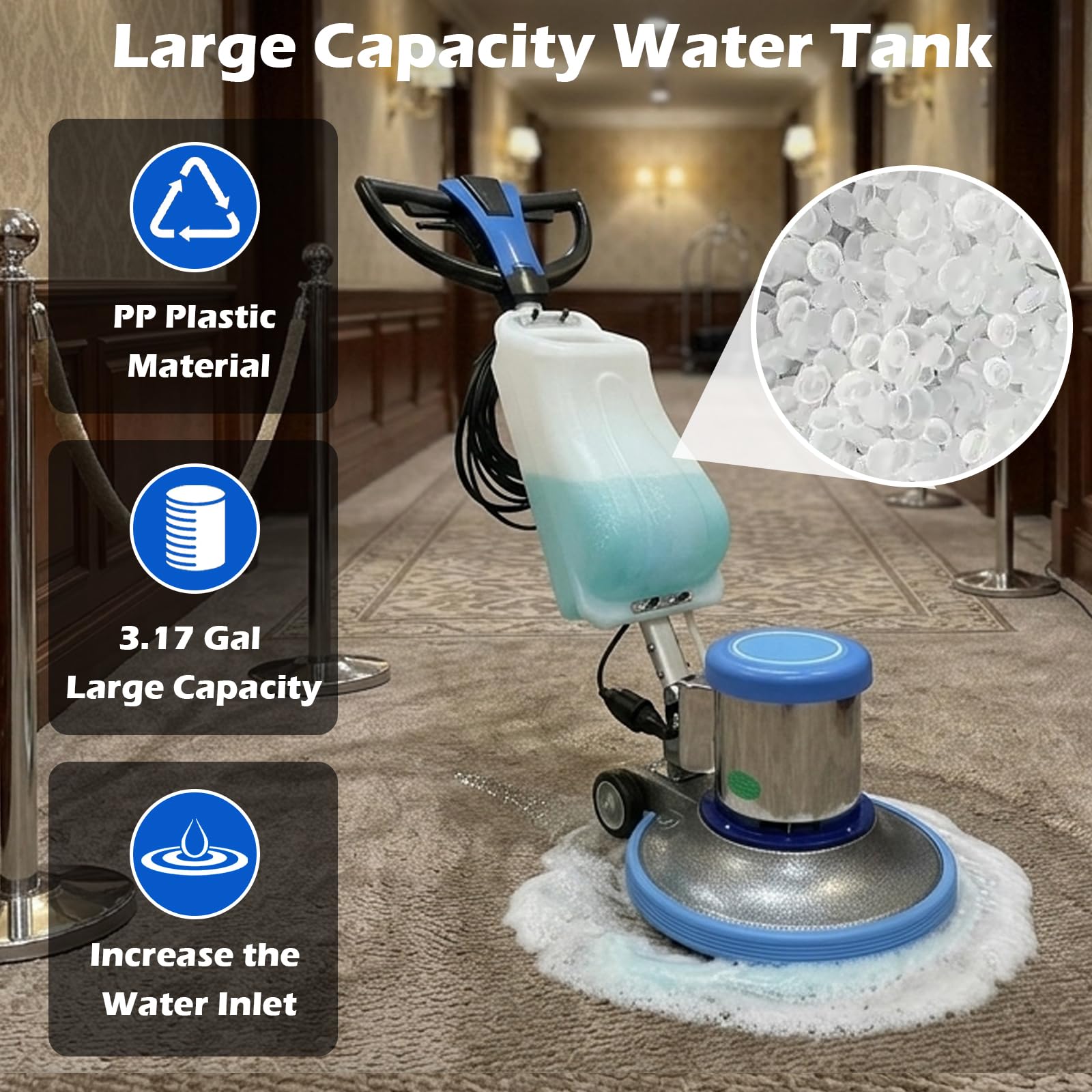Floor Polisher Commercial Floor Buffer Scrubber Buffer Polisher Machine 17" Carpet Cleaning Machine Industrial Orbiter Floor Cleaning 175RPM with 3gal Tank and 3 Brush heads