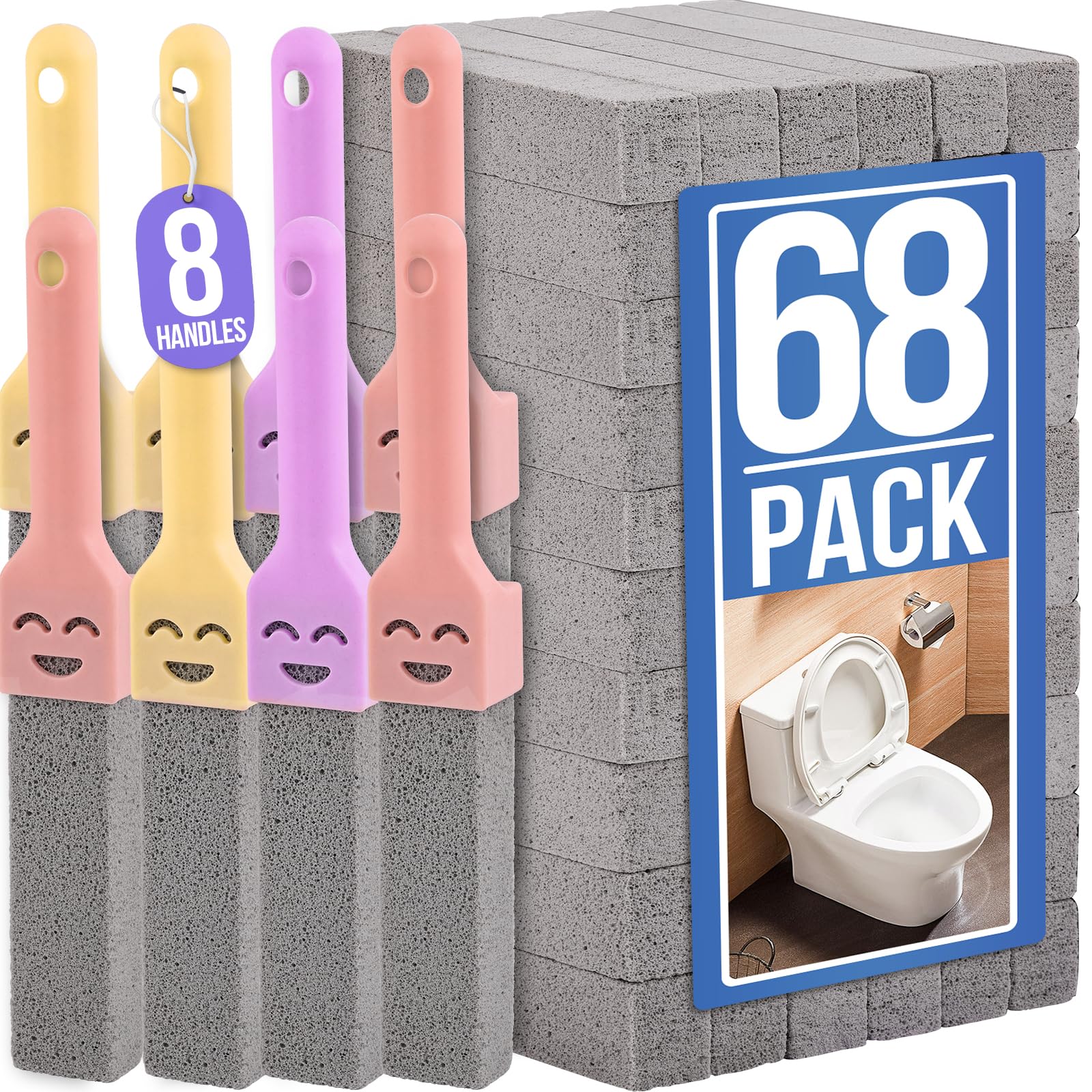 68 Pack Pumice Stone Scouring Sticks with 8 Universal Handles (68 Count)