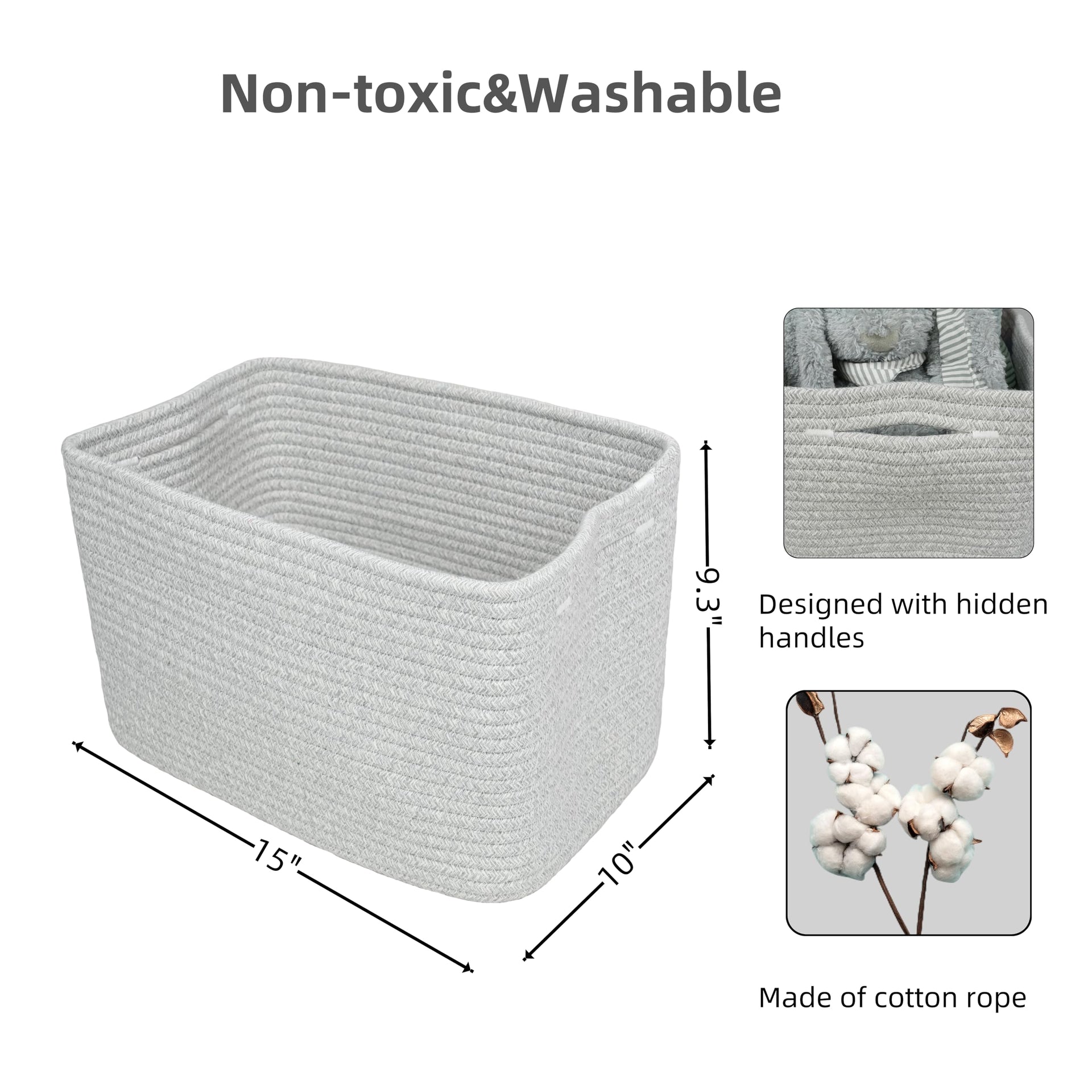 Woven Cotton Rope Storage Baskets 15x10x9.3" 3 Pack Grey