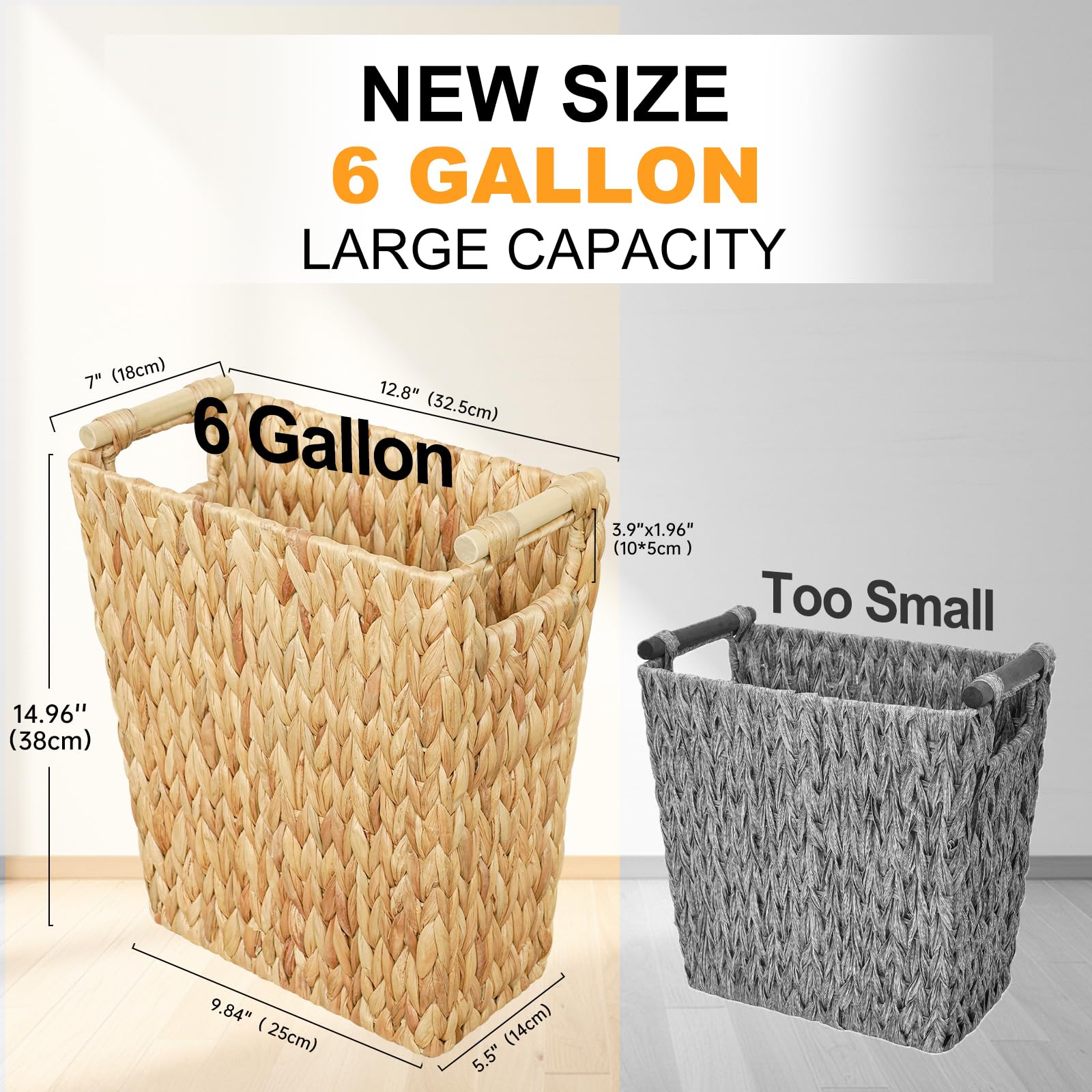 6 Gallon Wicker Trash Can with Wooden Handle